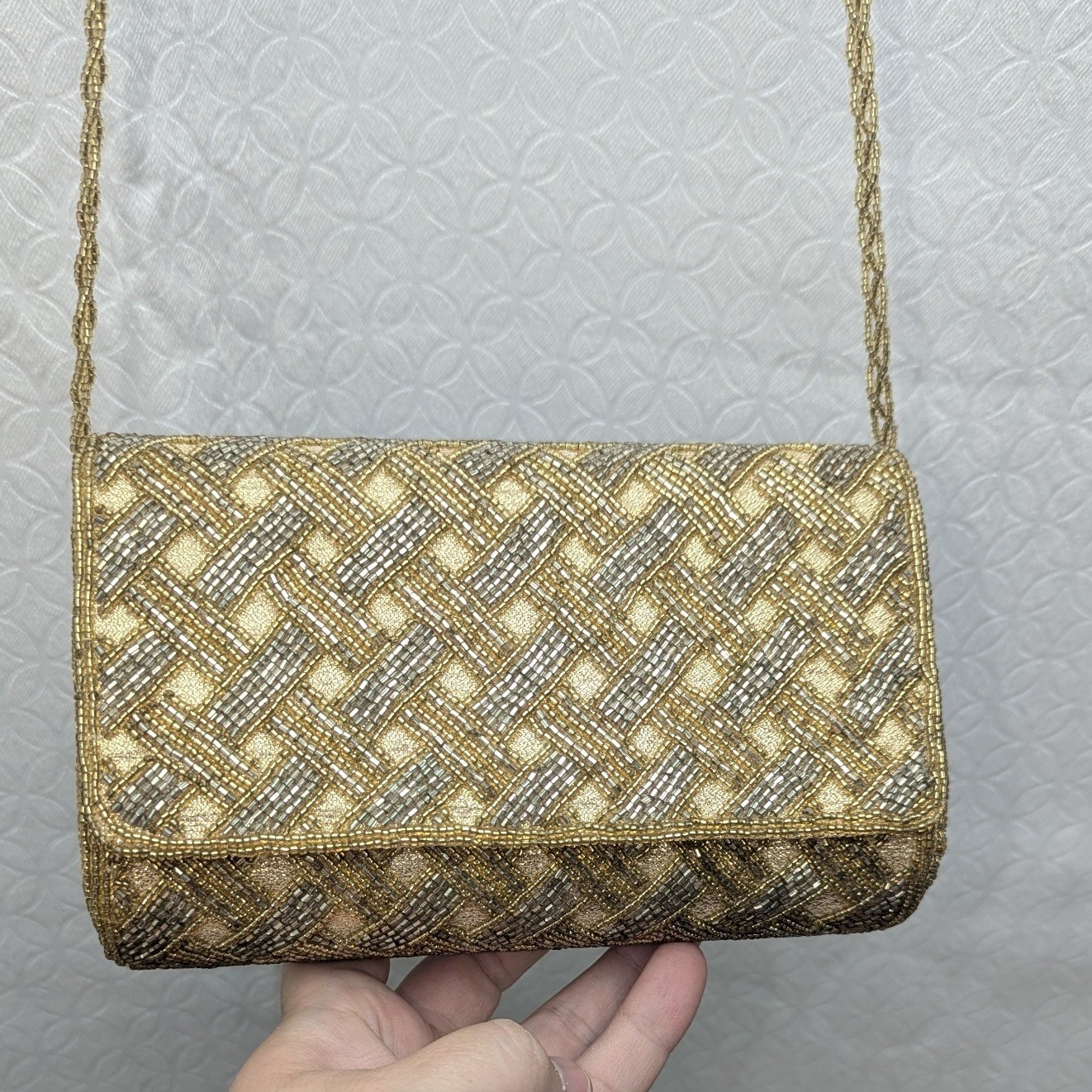 Beaded Evening Clutch Gold Silver Lattice Crossbody Bag