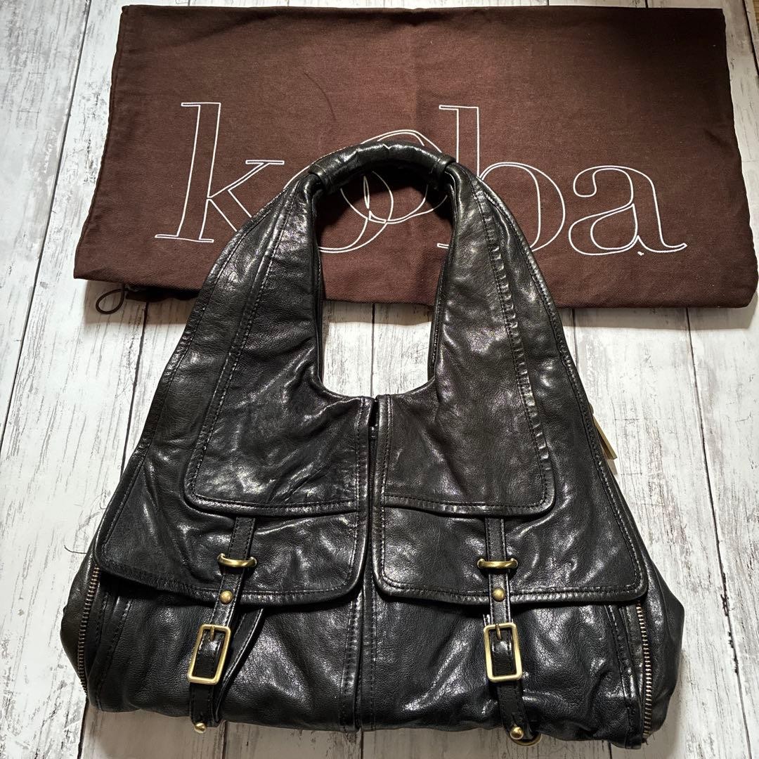 Kooba Shoulder Tote Hobo Bag w/Dust Bag Leather in Black USED Mint Condition