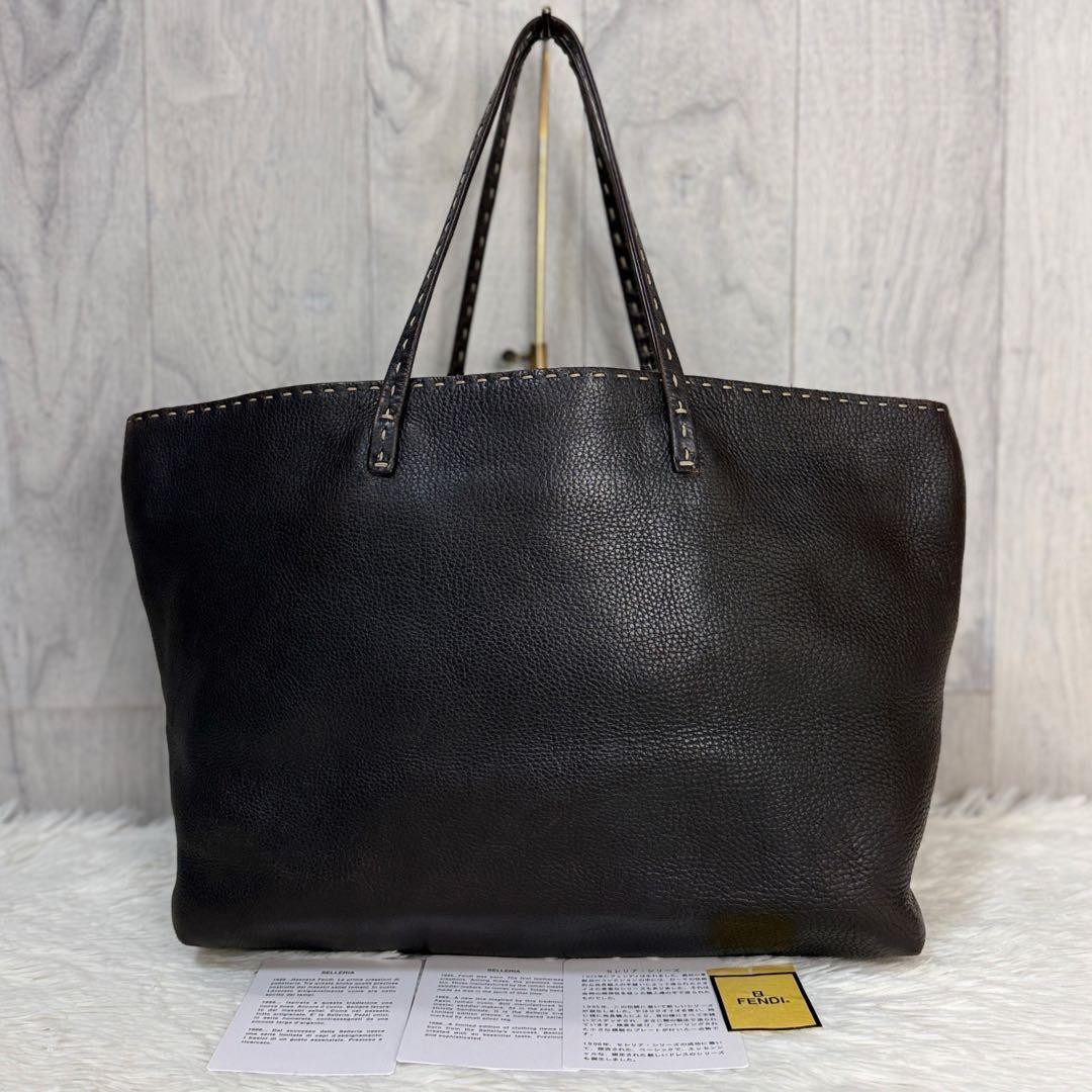 FENDI Selleria Tote Bag Shoulder Bag Calf Leather Dark Brown Womens From Japan