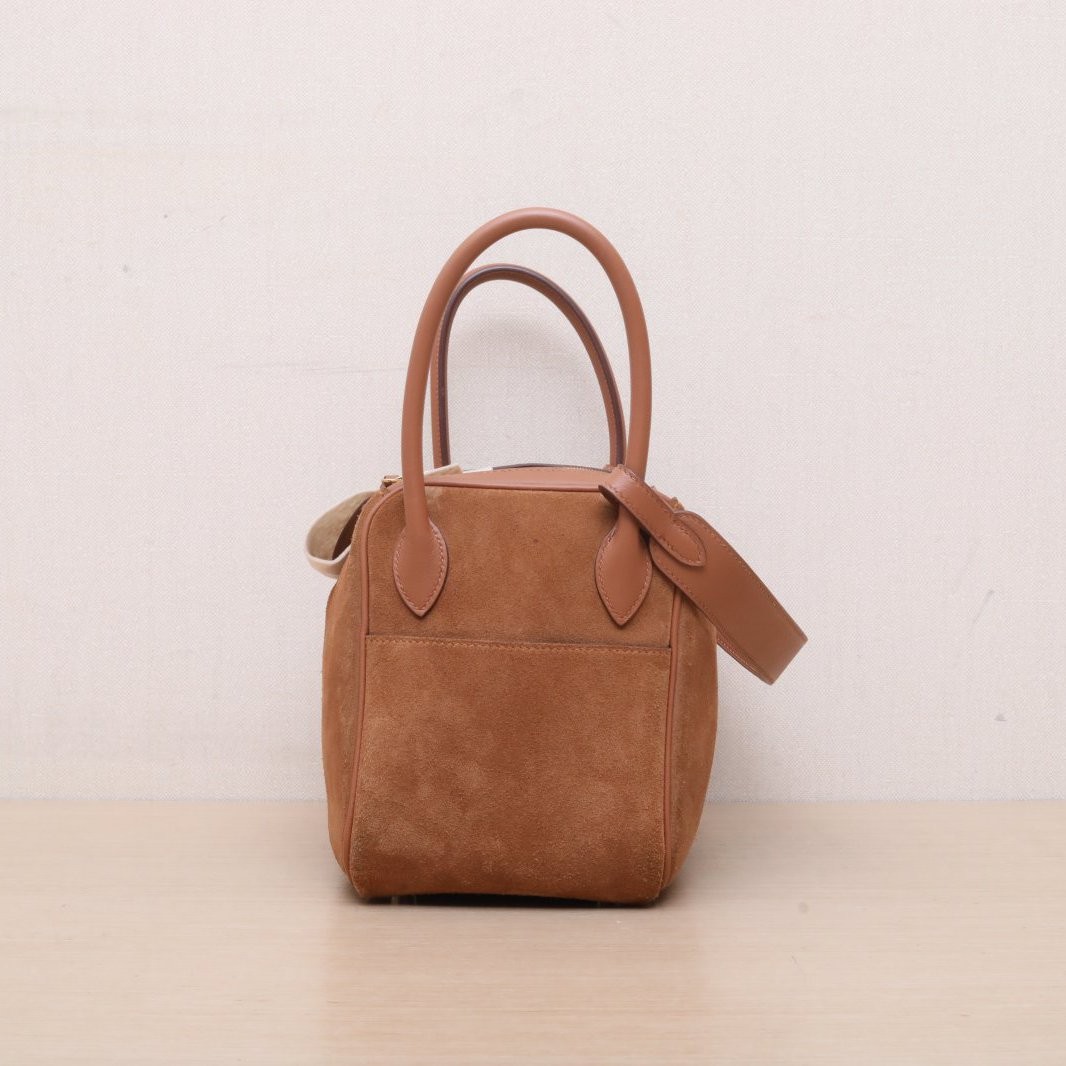 HERMES Lindy 26cm Gold(37) Doblis Suede Leather Swift Leather Shoulder Bag