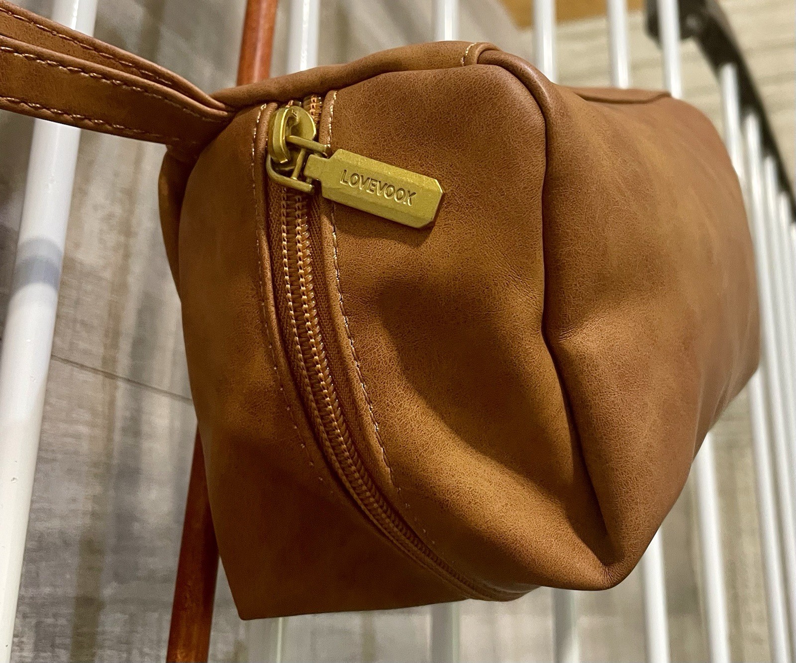Lovevook Brown Floral Embossed Tote Zip Shoulder Strap Gold Hardware
