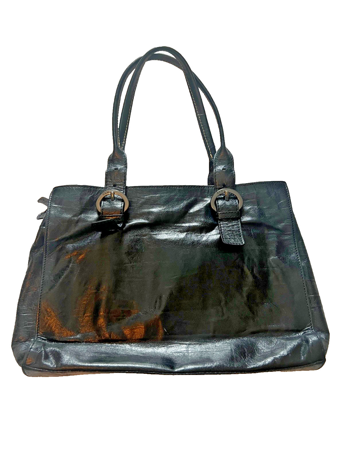 Vintage Kem authentic Italian leather black, orange and beige purse handles