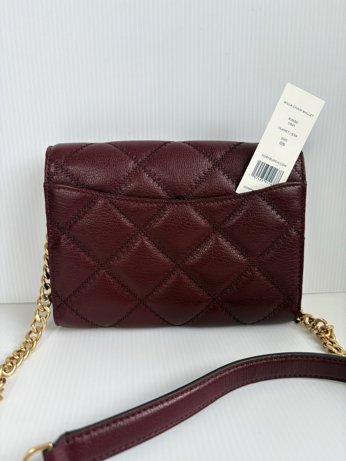 Tory Burch Willa Quilted Leather Chain Wallet Clutch Crossbody Purse Bag 87867