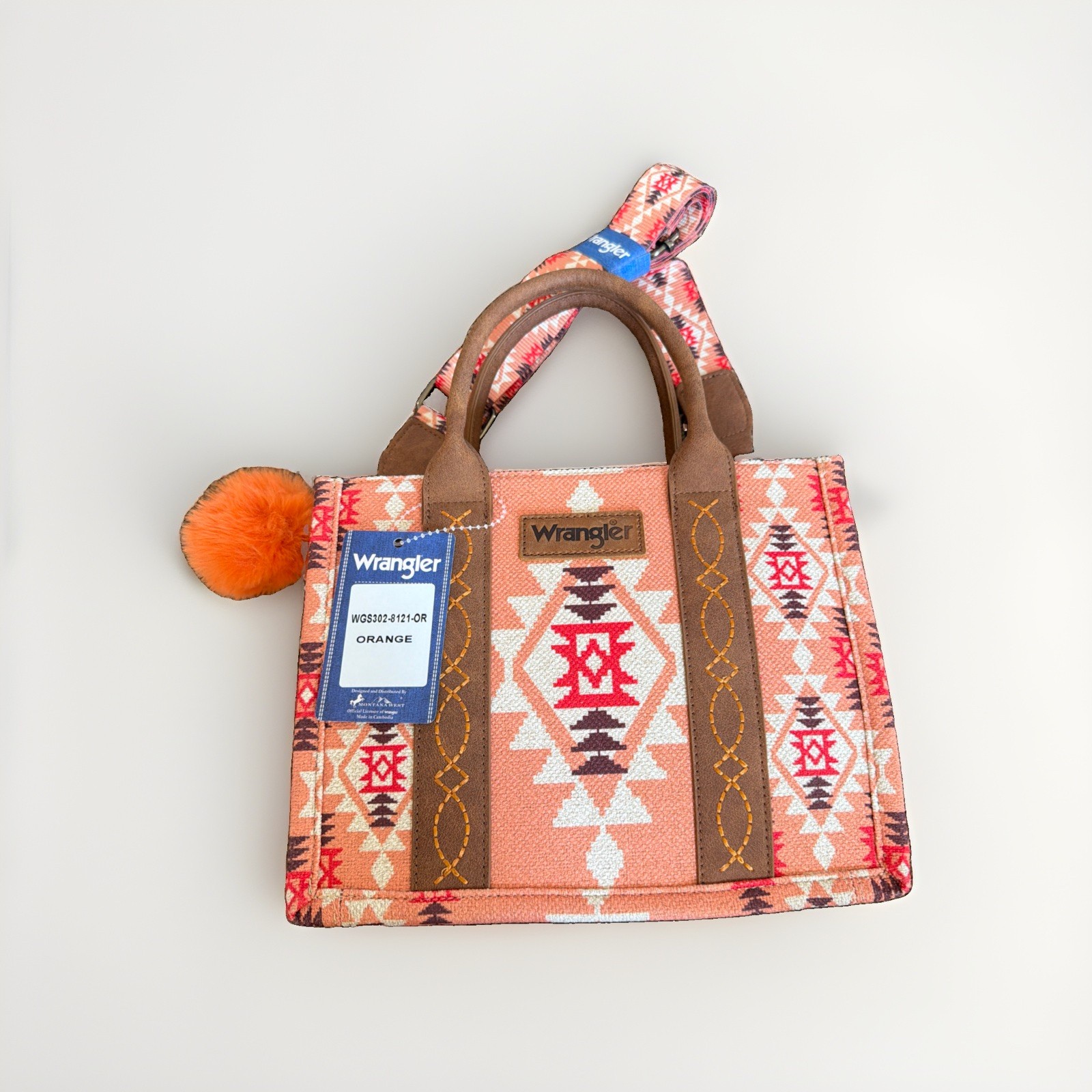 Wrangler Tote Crossbody Handle Aztec Purse Orange Southwestern WGS302-8121-OR