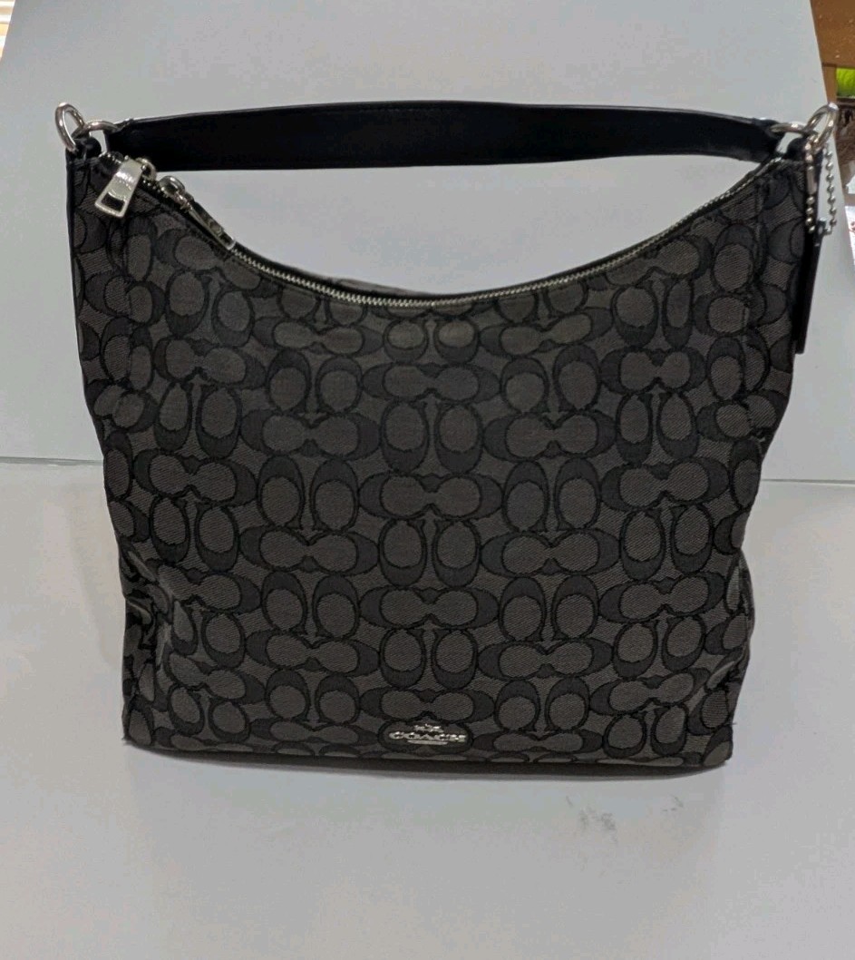 Coach Signature Celeste Convertible Hobo F58327 Black/Smoke/Silver Bag EUC