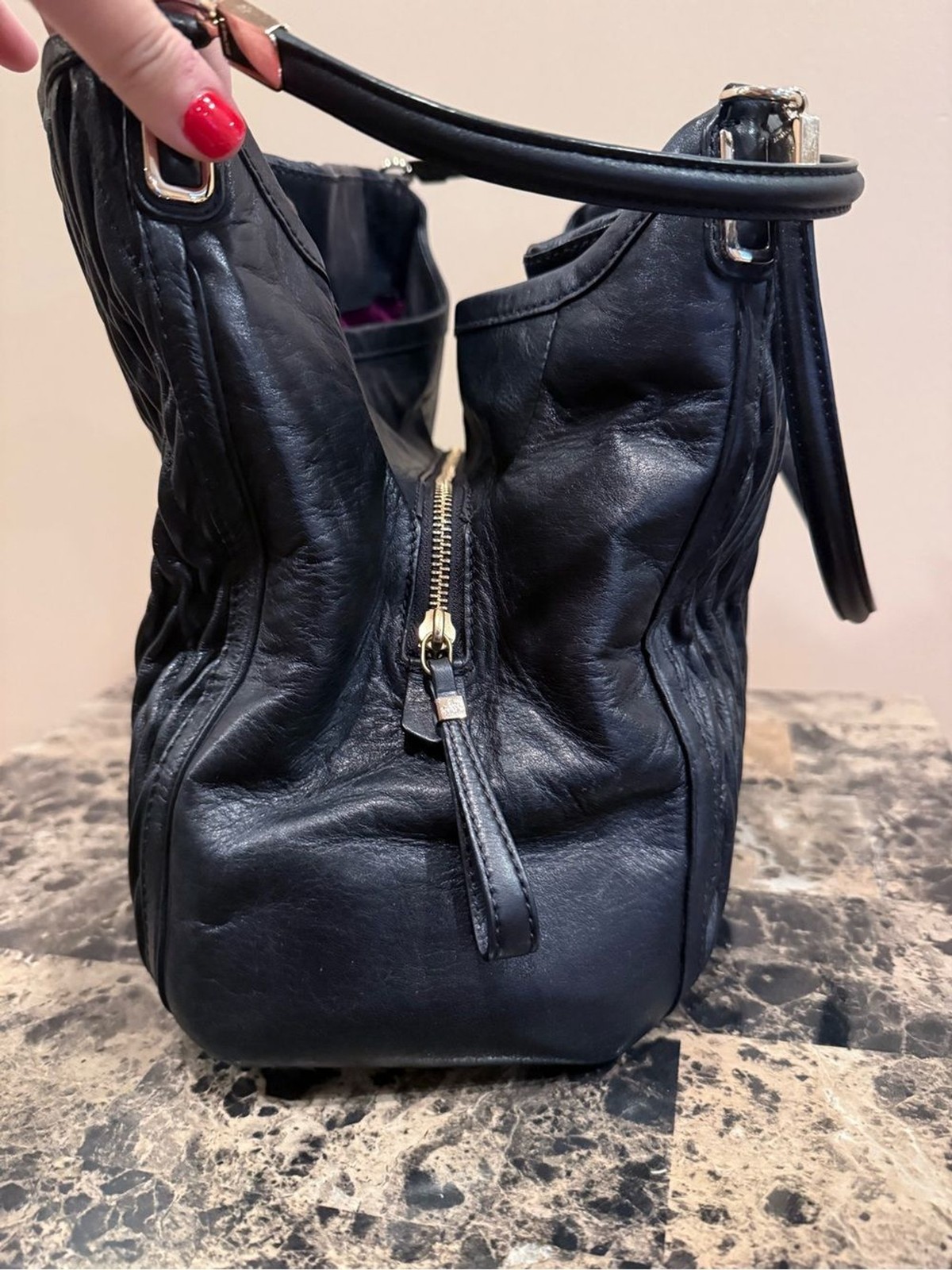 Coach Madison Phoebe Gathered Twist Leather Shoulder Bag – Black