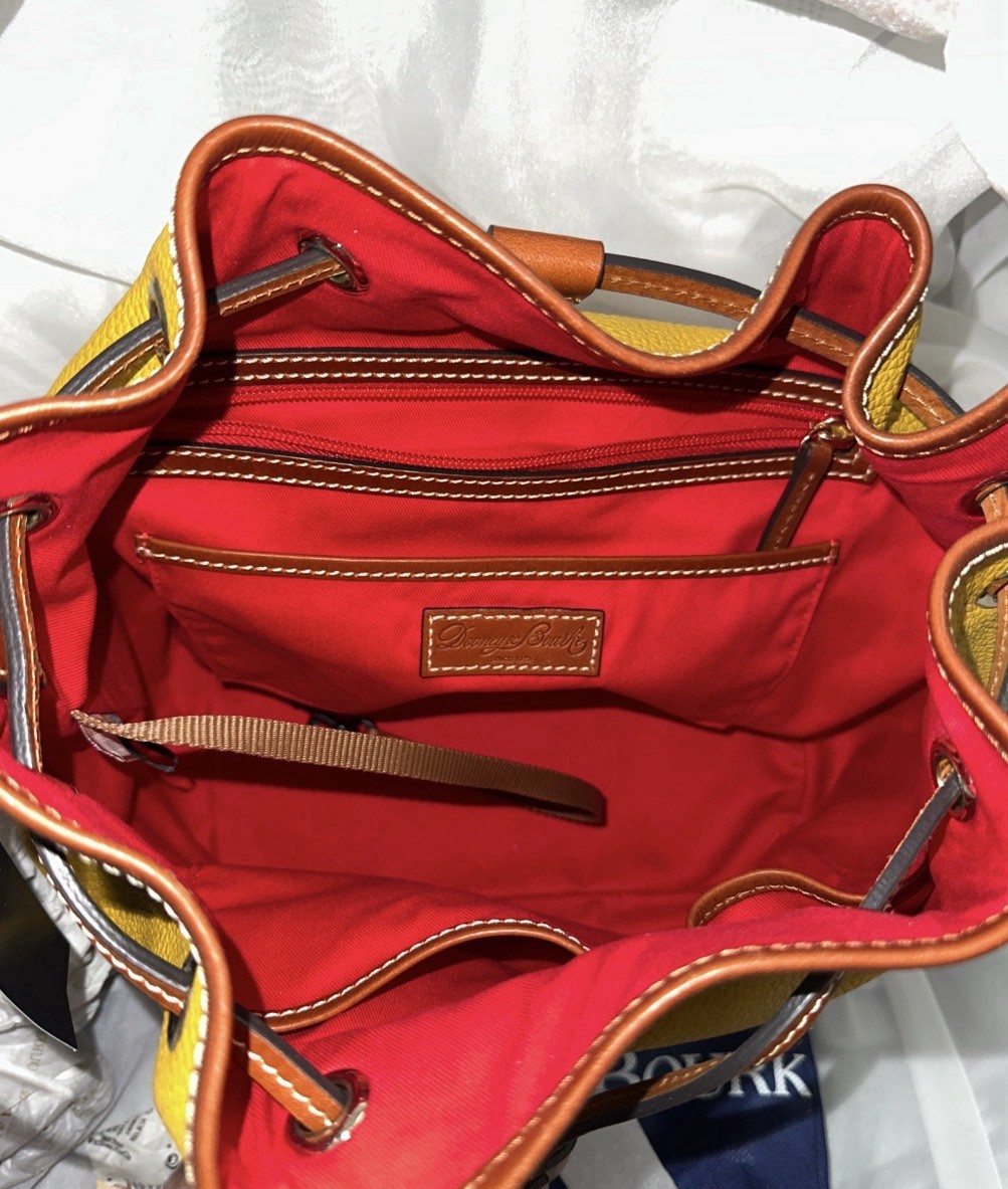 DOONEY & BOURKE ITALIAN LEATHER DRAWSTRING PEBBLED BAG MUSTARD/BRN BNWT