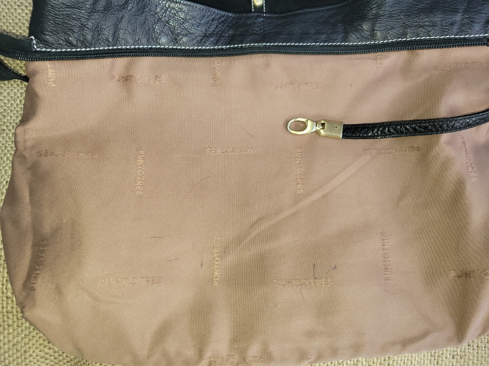 Puntotres Large Zip Tote Black Pebble Leather Shoulder Bag w/Pockets Made Spain