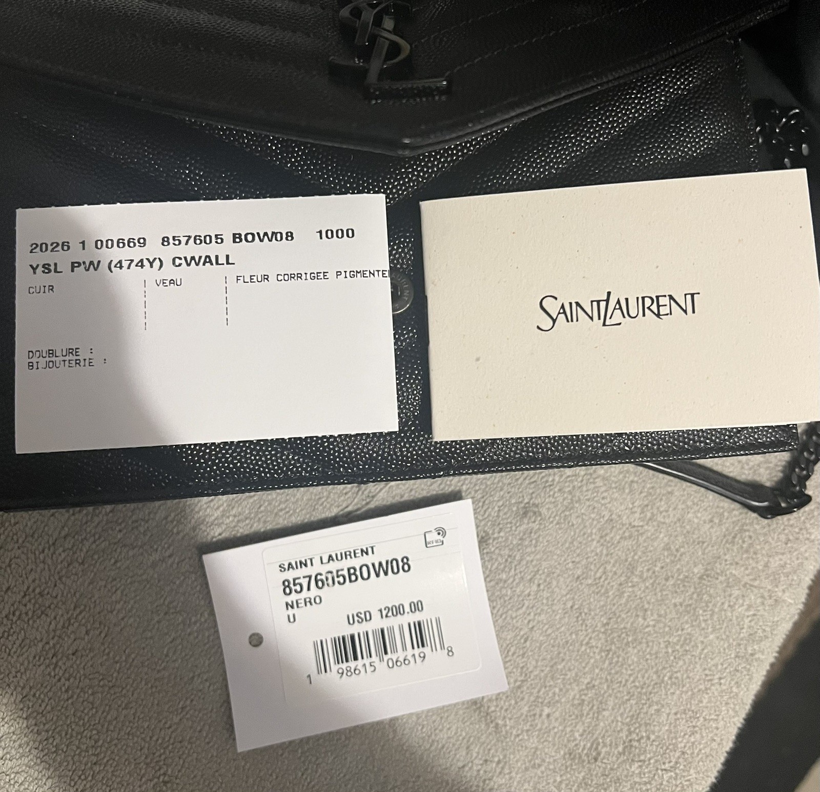 Saint Laurent YSL Quilted Chevron Envelope Shoulder Bag black, black Chain Strap