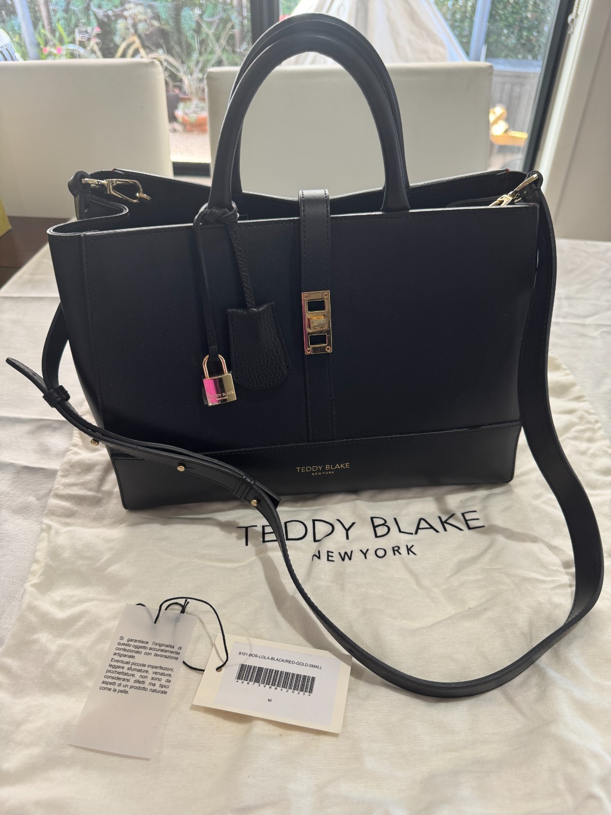 Teddy Blake Lola Vitello 12″ Satchel – Black with Red Interior – Great condition