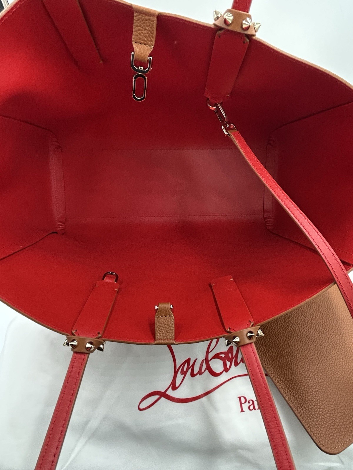 Women’s Christian Louboutin Cabata Tote Bag In Cuoio Brown Grain Calf Leather
