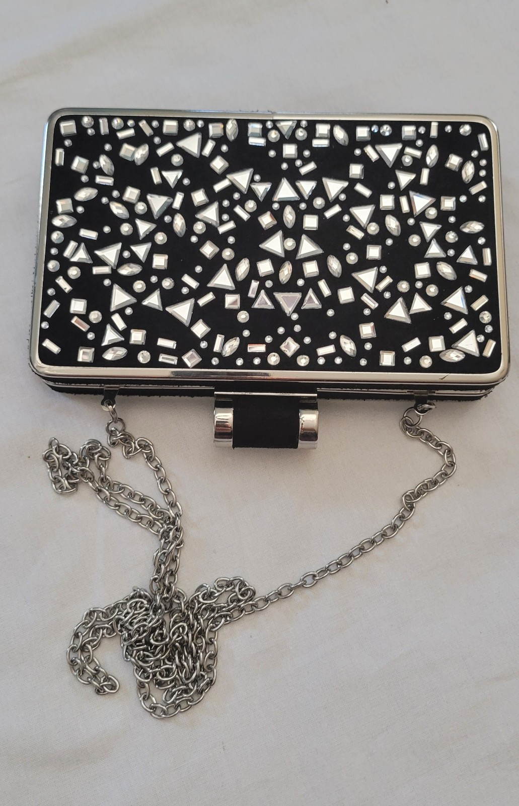 INC International Concepts Lorenn Black Crystal Clutch Size 7″X4.5″X1.75″