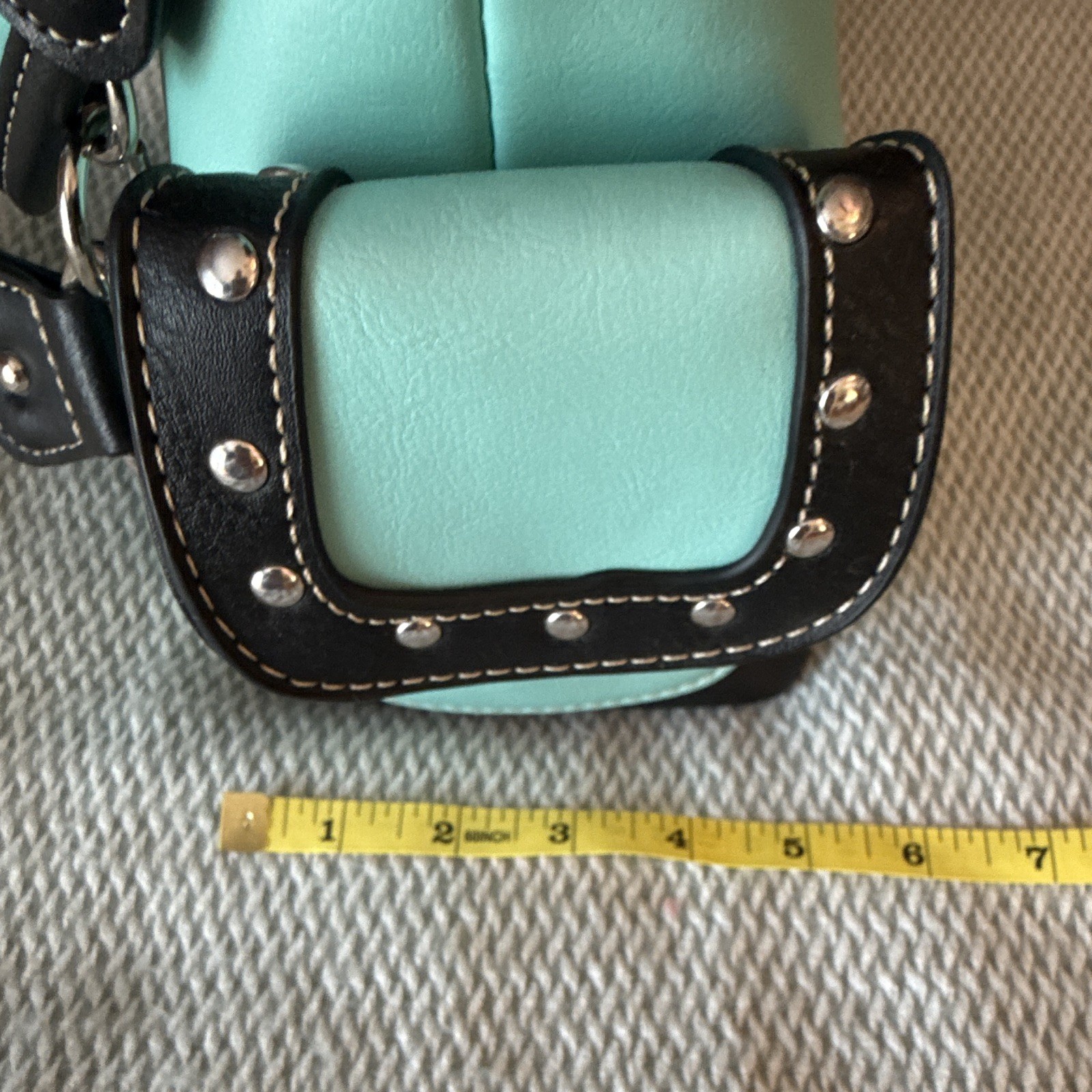 Turquoise/Black Dragonfly Studded Shoulder Bag Zip Detachable Strap Silver