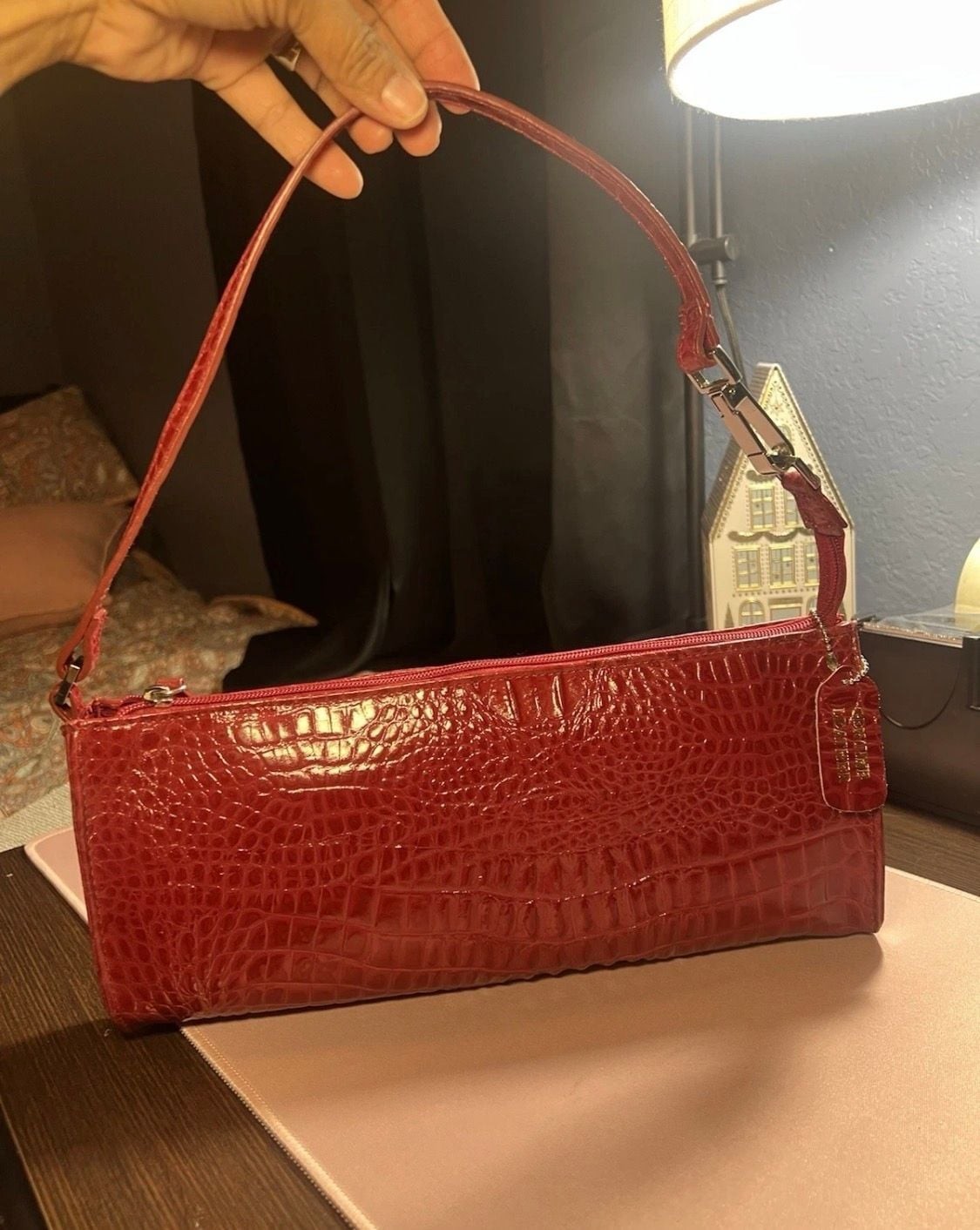 Worthington Red Faux Crocodile Embossed Shoulder Bag