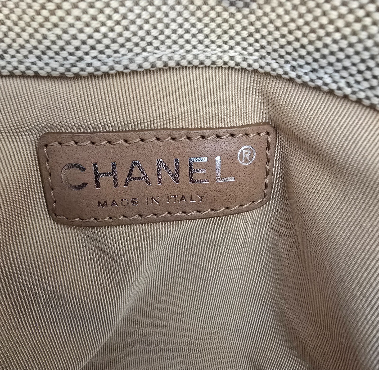 Authentic Chanel Chocolate Bar Camellia N5 in Cream and yellow leather accents