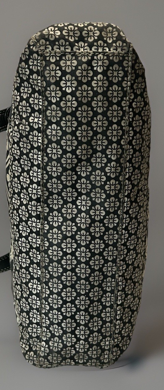 Fossil Black Silver Floral Utility Tote Shopper Travel Side Pockets W/Key Charm