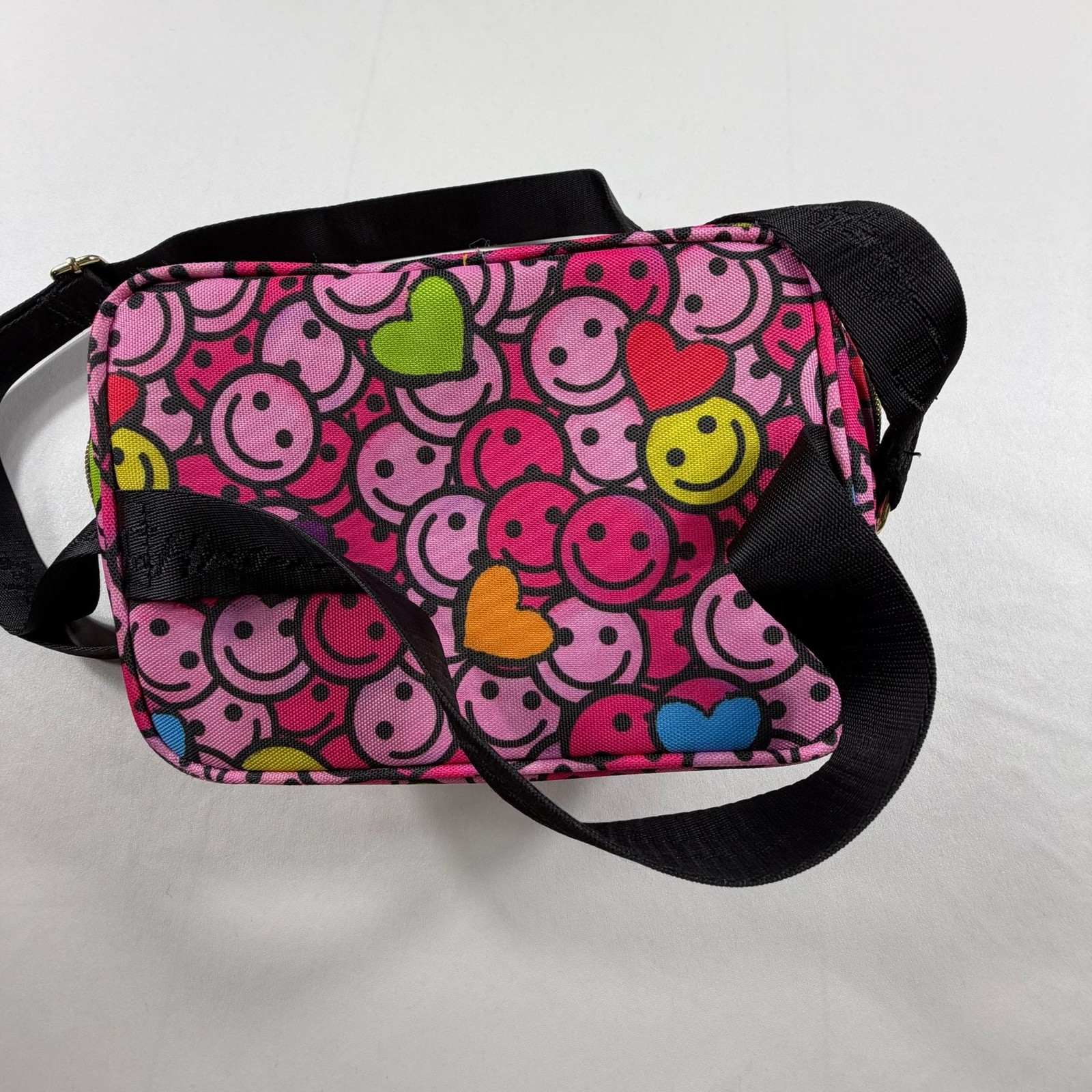 Betsey Johnson Pink Multi-Color Smiley Face and Hearts Insulated Lunch Tote Bag