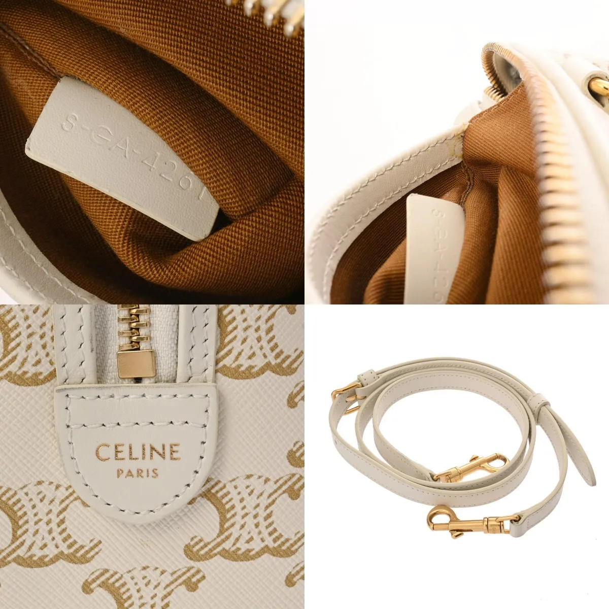 Celine 197582 Handbag Canvas / Calfskin White #WB2357