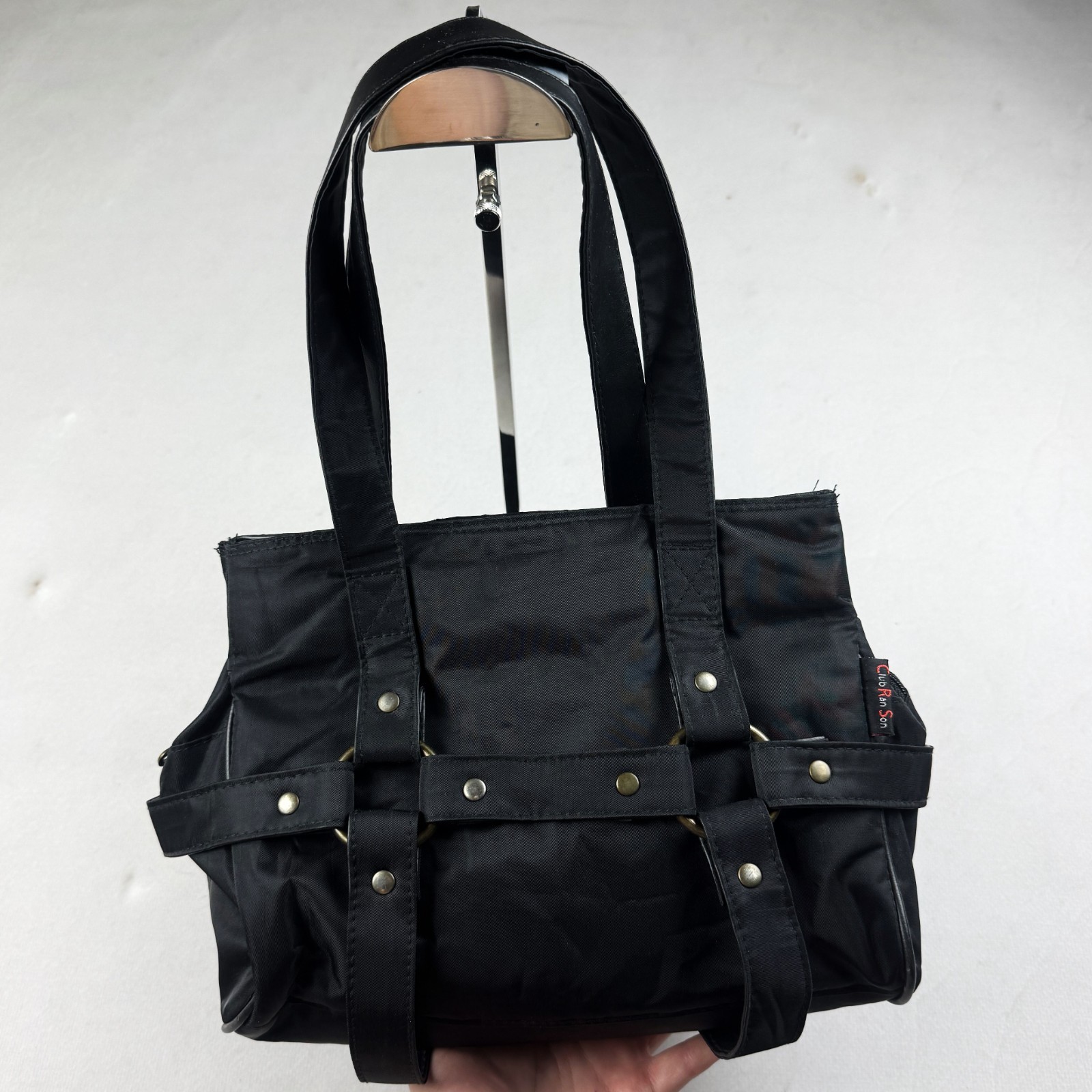 Vintage Y2K Black Nylon Utility Tote Bag Multi Pocket Techwear Shoulder Handbag
