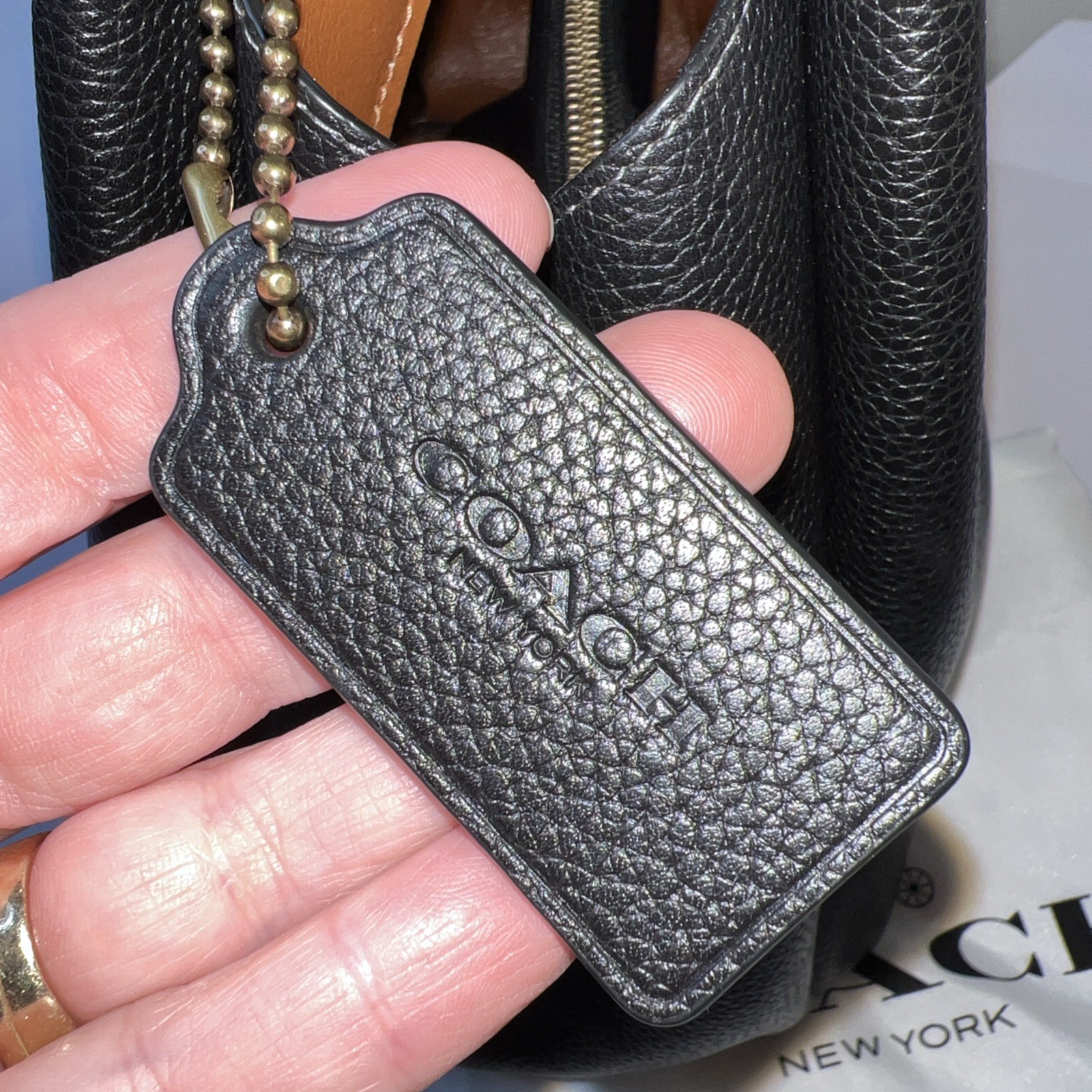 ❤️Coach Lana Large Black/Brass Polished Pebble Leather Shoulder Bag