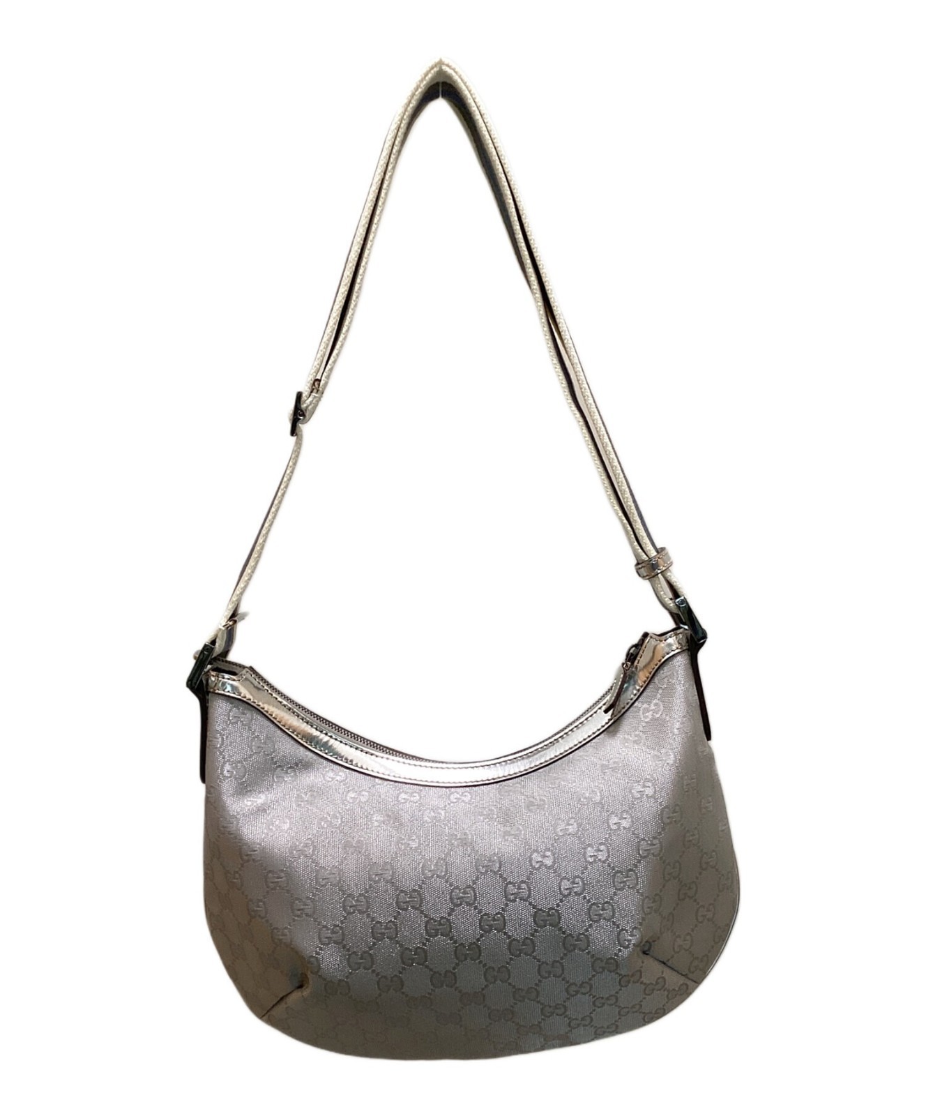 Gucci women’s GG Canvas Shoulder Bag 181092 Silver Made in Italy Fast Ship