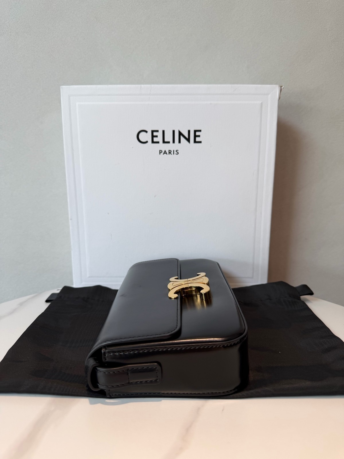 Celine Triomphe 20.5cm Black Calfskin Gold Hardware Underarm Bag Duty Paid