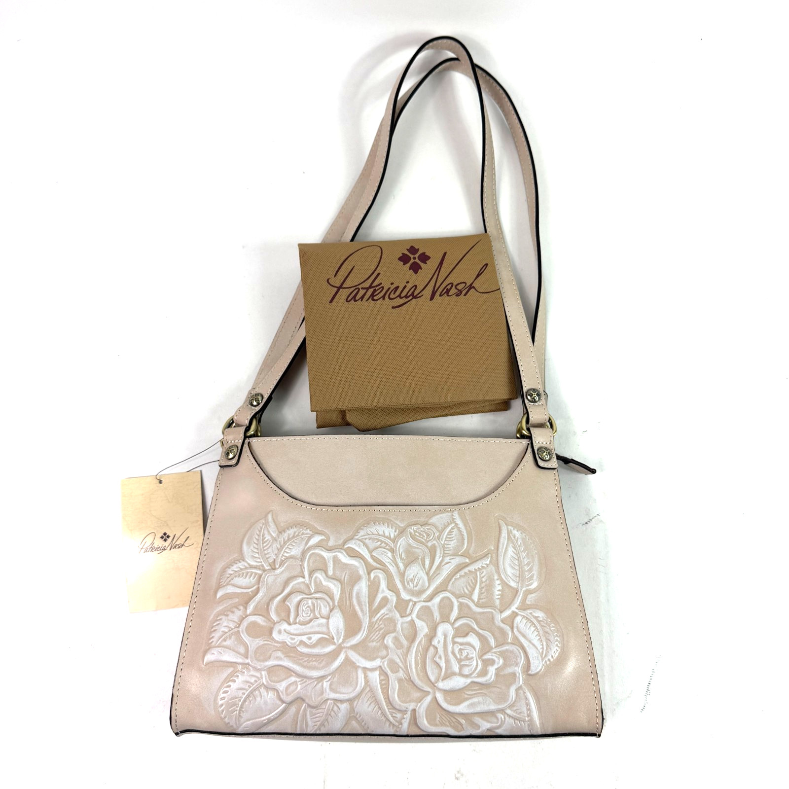 Patricia Nash Burnished Rose Tooled Renata Leather Purse Chalk White Duster New