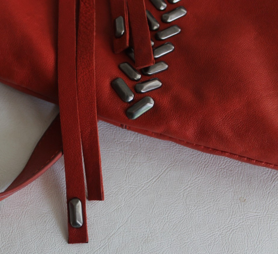 Vtg Y2k Lucky Brand Crossbody Red Leather Bag Herringbone Studs