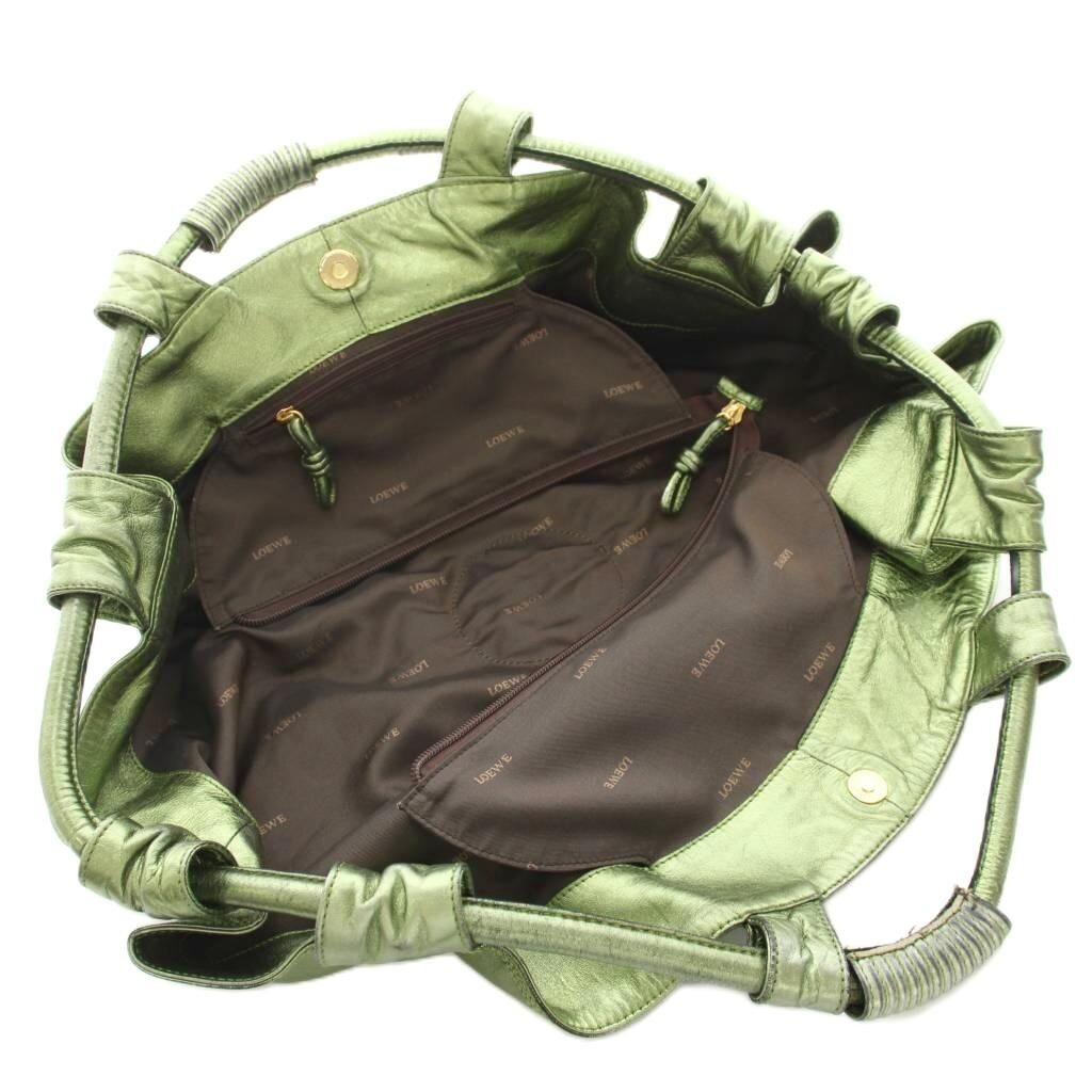 LOEWE Handbag Nappa Aire Leather Metallic Green Vintage Authentic From Japan