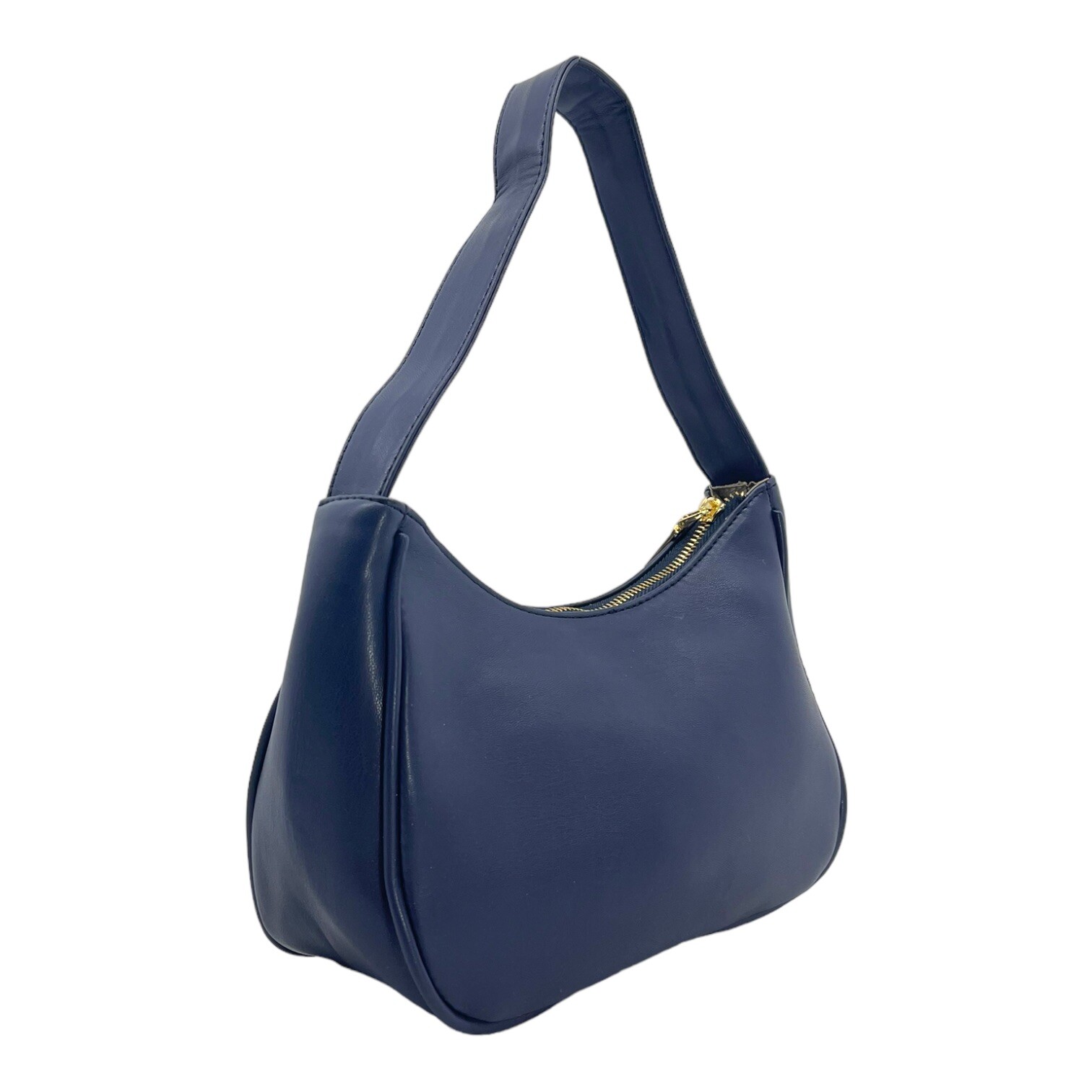 Vintage 80s 90s Medium Leather Shoulder Bag Handbag Minimalist Classic NAVY NOS