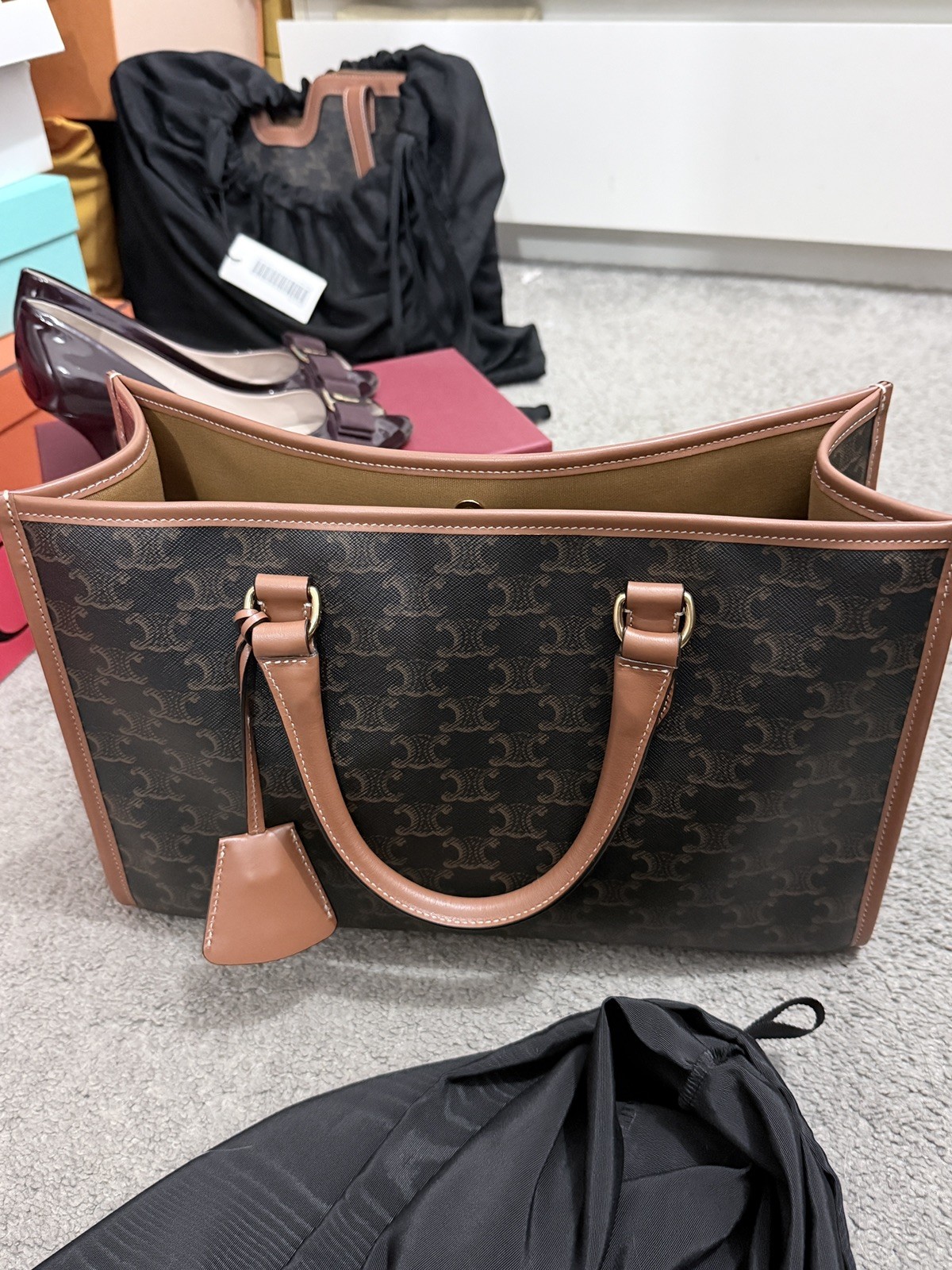 CELINE Mini Horizontal Cabas monogram canvas/leather tote detachable strap