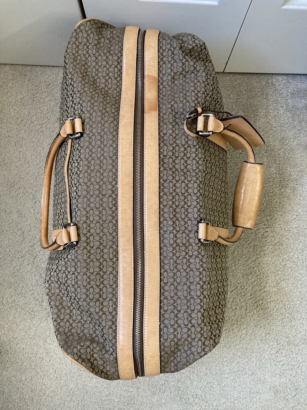 Genuine Coach Signature Duffle Bag – Brown/Tan with Tan Leather Trim F77013