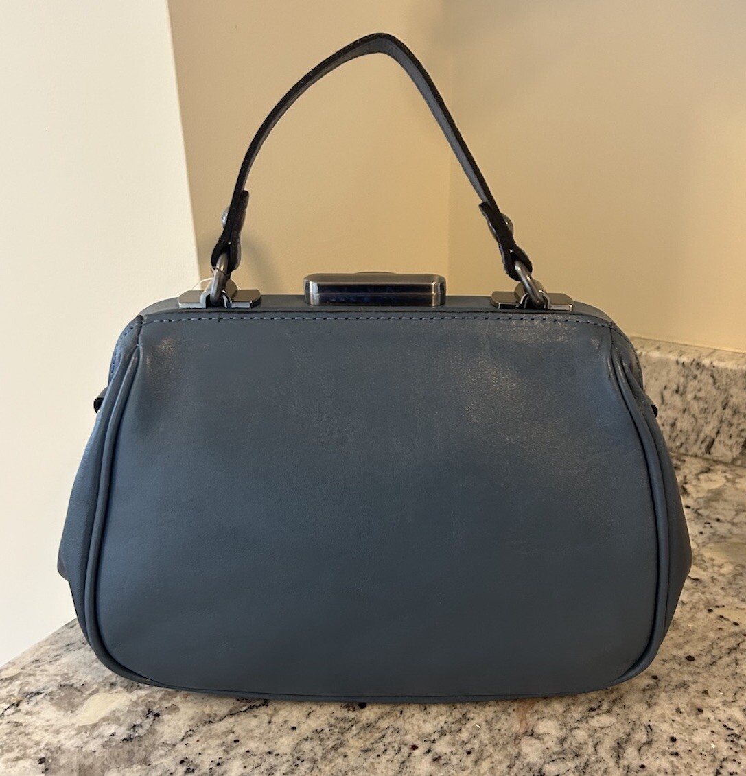 Patricia Nash Gracchi Frame Leather Satchel Crossbody Bag Mirage Blue Strap NWT