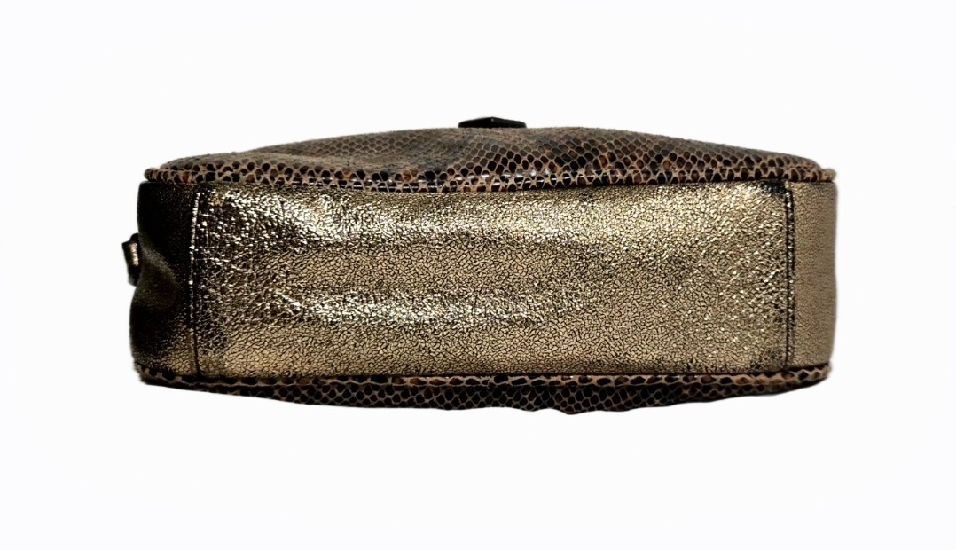 ​G.I.L.I. Bronze Snake Embossed Leather Camera Crossbody Bag Bronze Gold