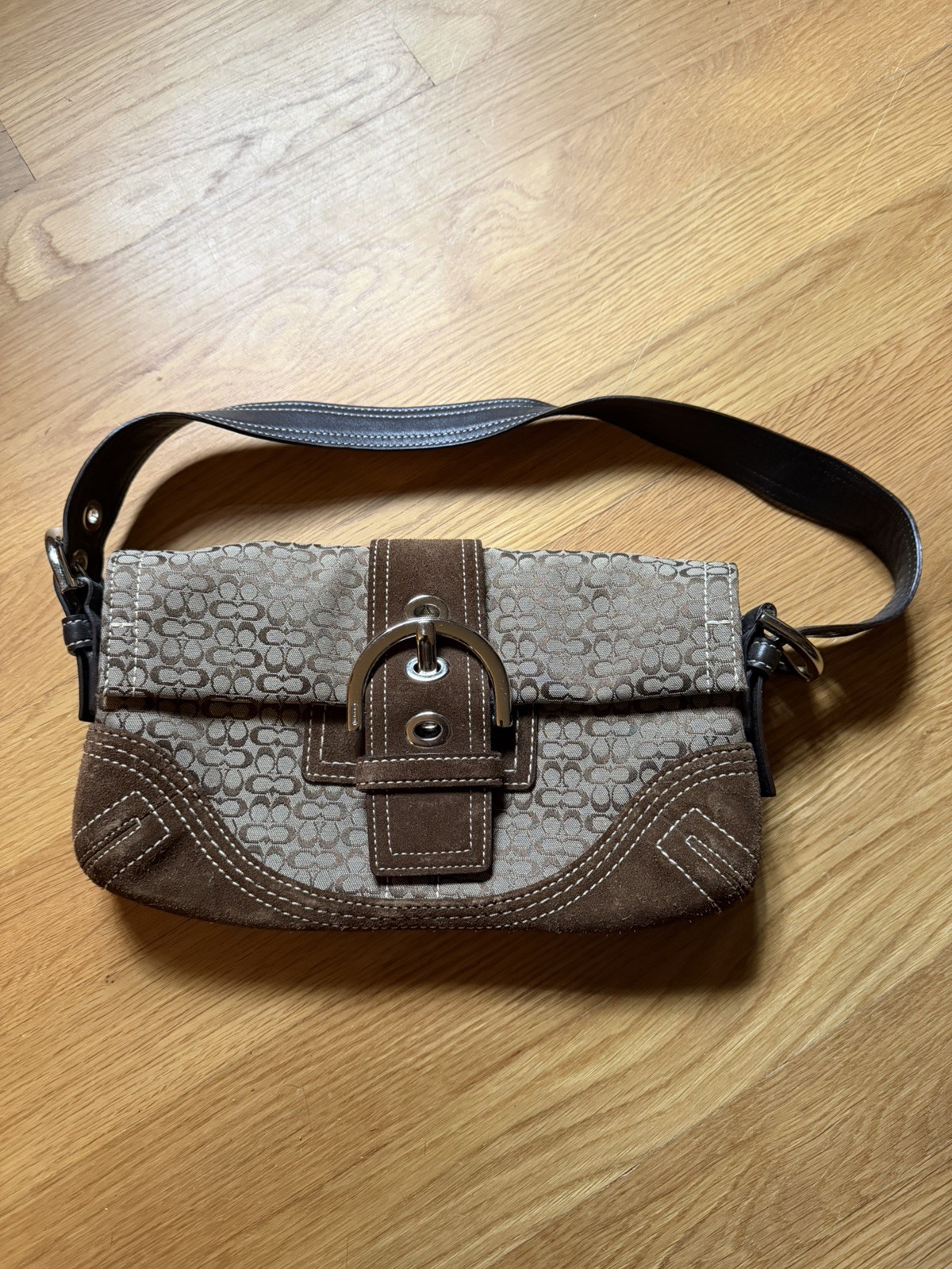 Vintage Coach Signature Canvas Mini Flap Hobo Bag 2005 (Style 3628)