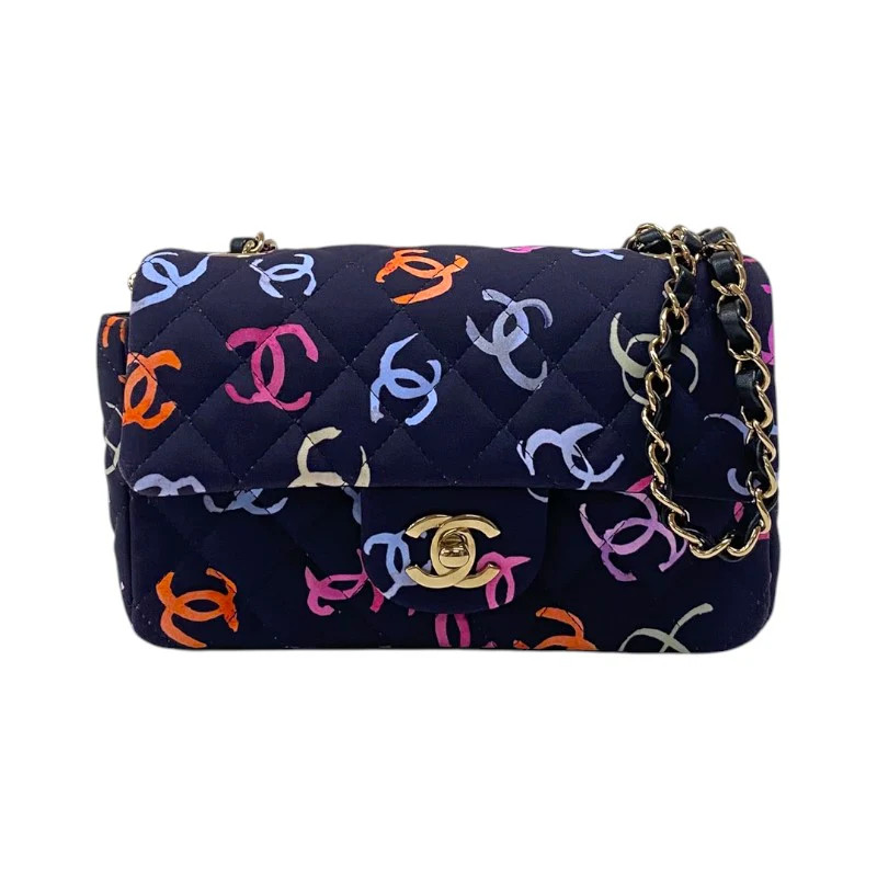 CHANEL Matelassé 20 Navy Fabric Shoulder Bag #OKB870