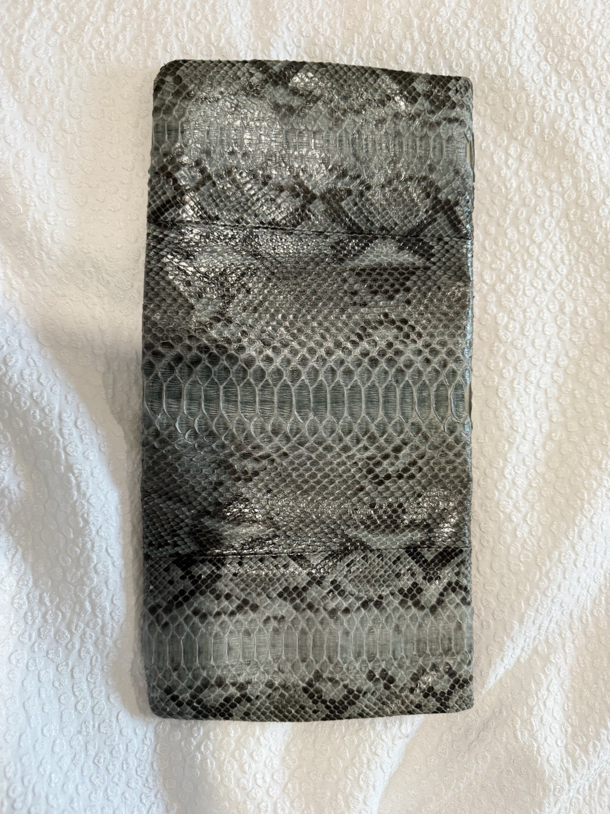 Presmer Genuine Python Snakeskin Folding Clutch Handbag Gray & Black Envelope