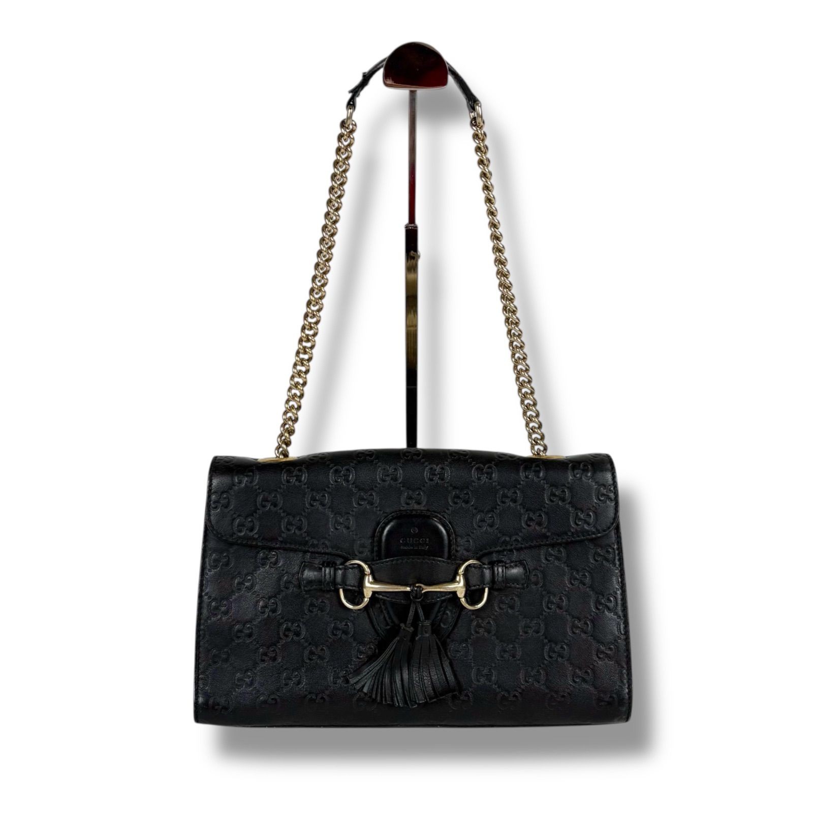 GUCCI Micro Guccisima Emilie Horsebit Chain Shoulder Bag Black Authentic