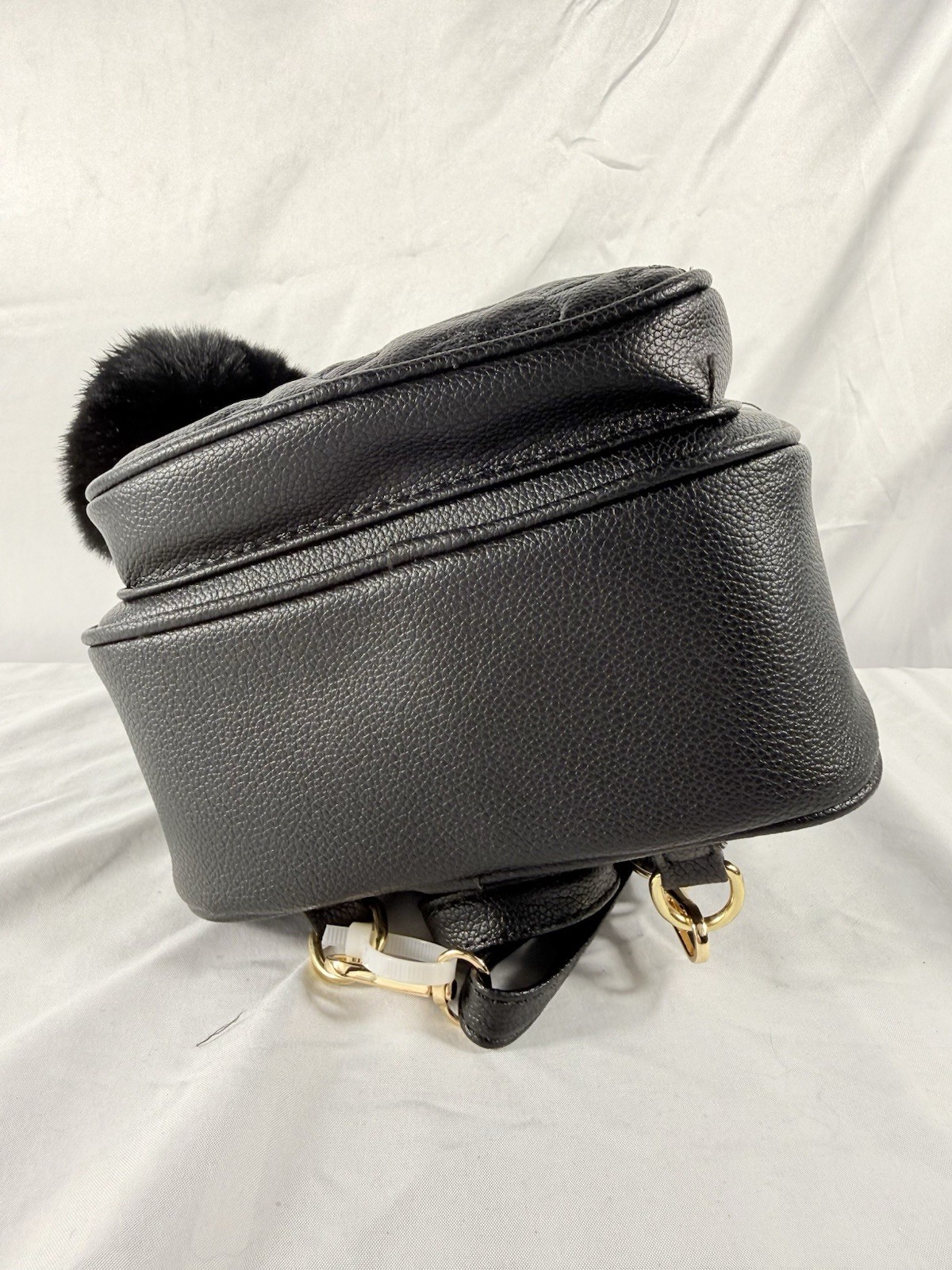 Under One Sky Black Quilted Mini Backpack/Purse MOUSE EARS Pompom Faux Leather