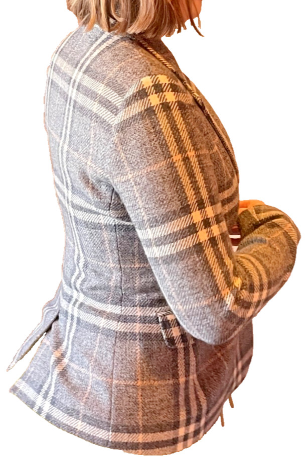 Burberry Women’s 100% Cashmere Gray Plaid Tailored Blazer Jacket US 10
