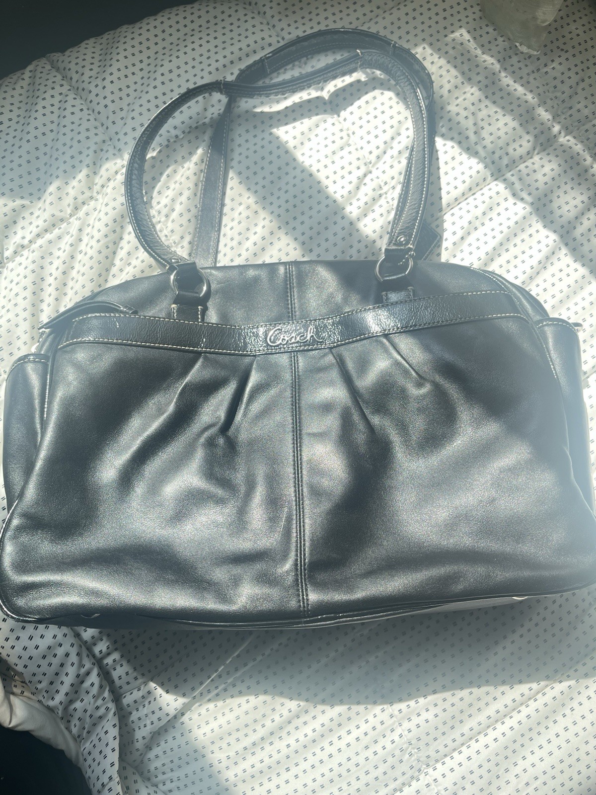 Coach Black Medium Satchel Top Handle Bag, Zip Closure, Inner Pockets