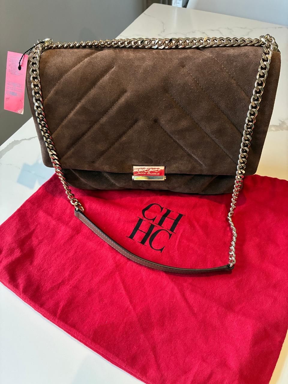Carolina Herrera Brown Suede Shoulder Bag