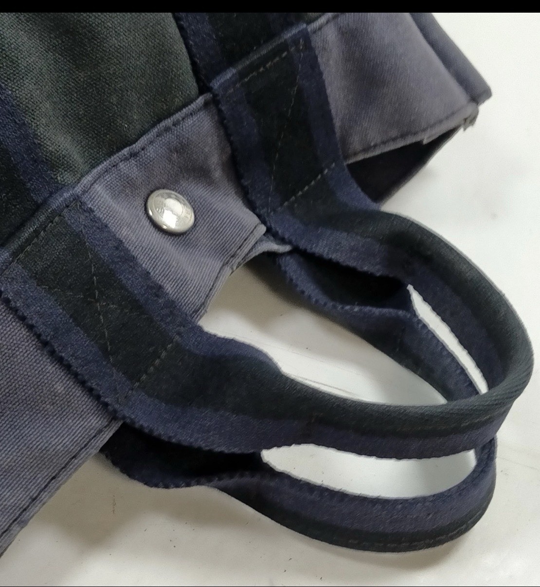 Authentic Hermès Herline MM Canvas Tote Handbag Gray Navy Unisex France