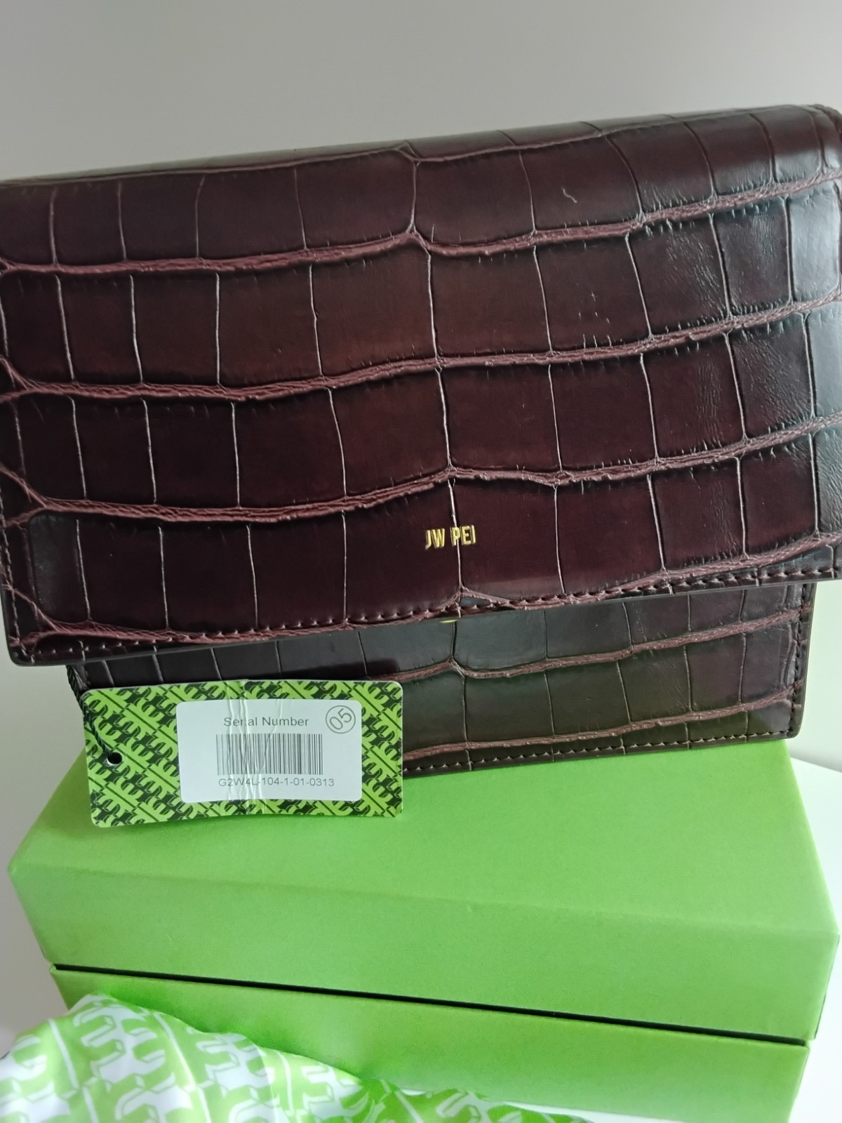 JW PEI Burgandy Croc-Embossed Crossbody Bag Gold Hardware Detachable Strap