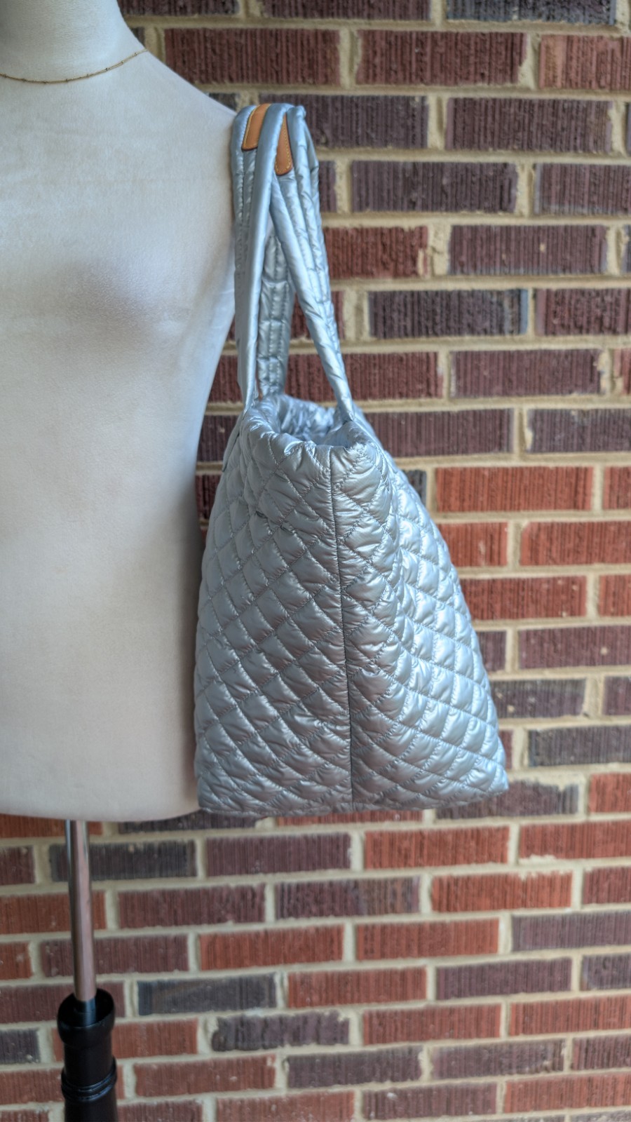 MZ WALLACE Medium Silver Metro Tote Bag w/Pouch Included -EUC
