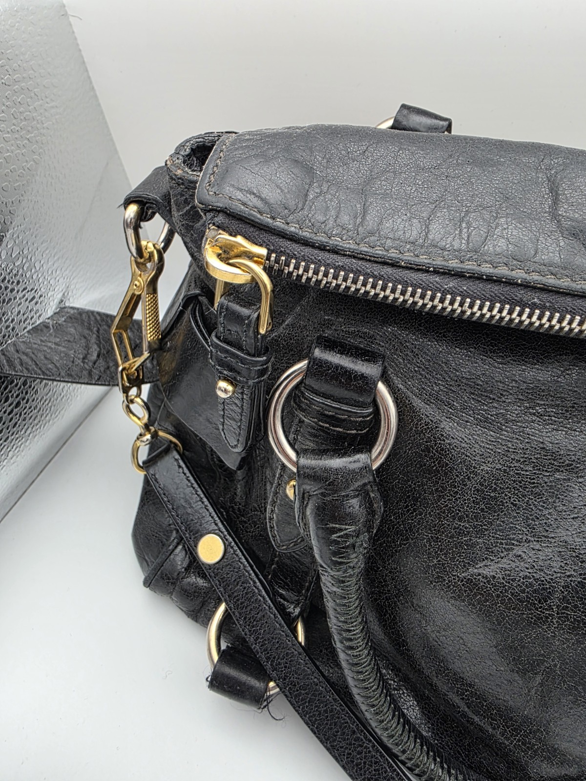 Miu Miu Vitello Lux Bow Bag Black Leather 2WAY Crossbody Y2K Vintage
