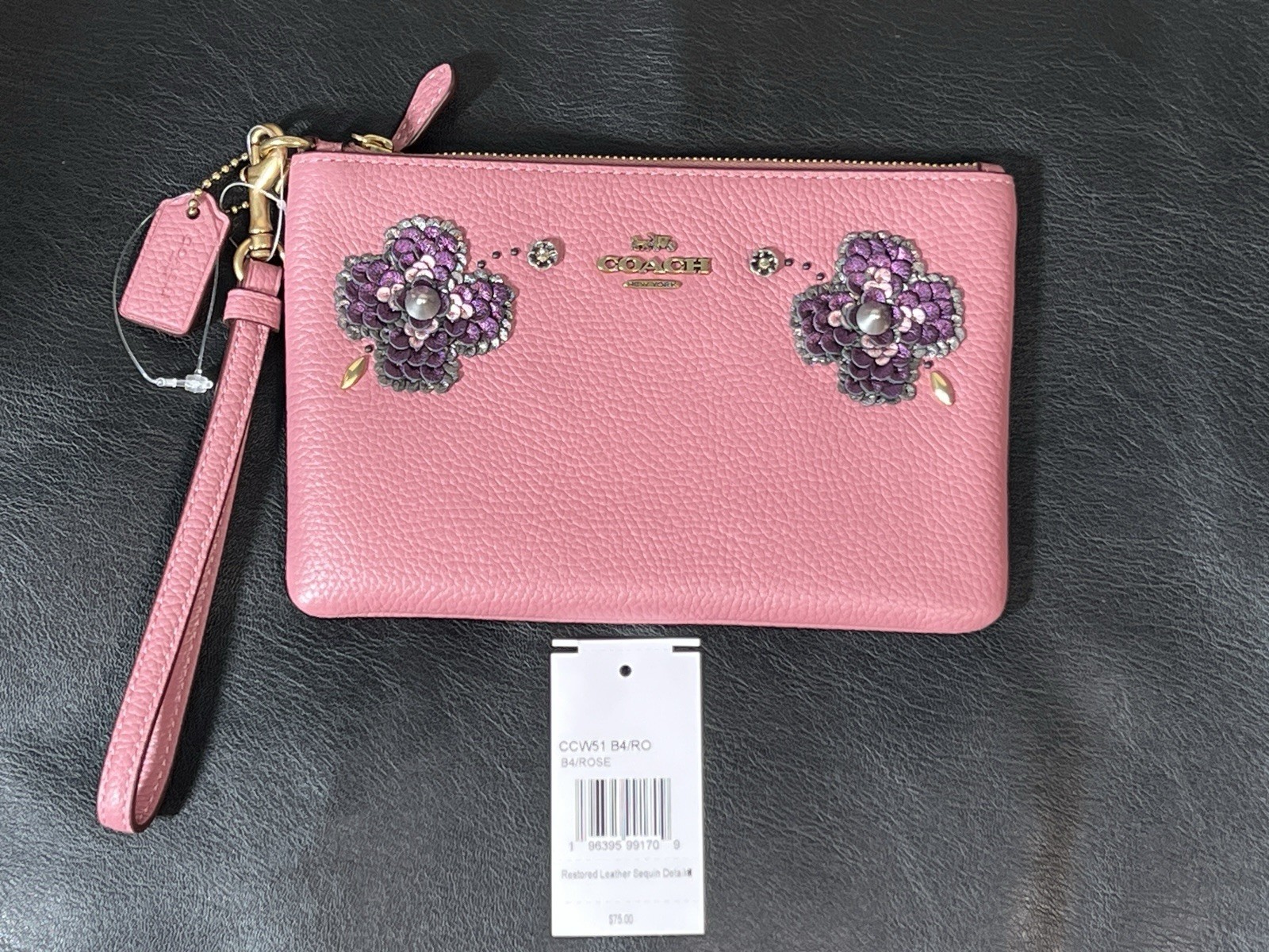 Coach Retail Wrislet Restored Rose Leather Sequin Details CCW51 B4/Rose NEW!