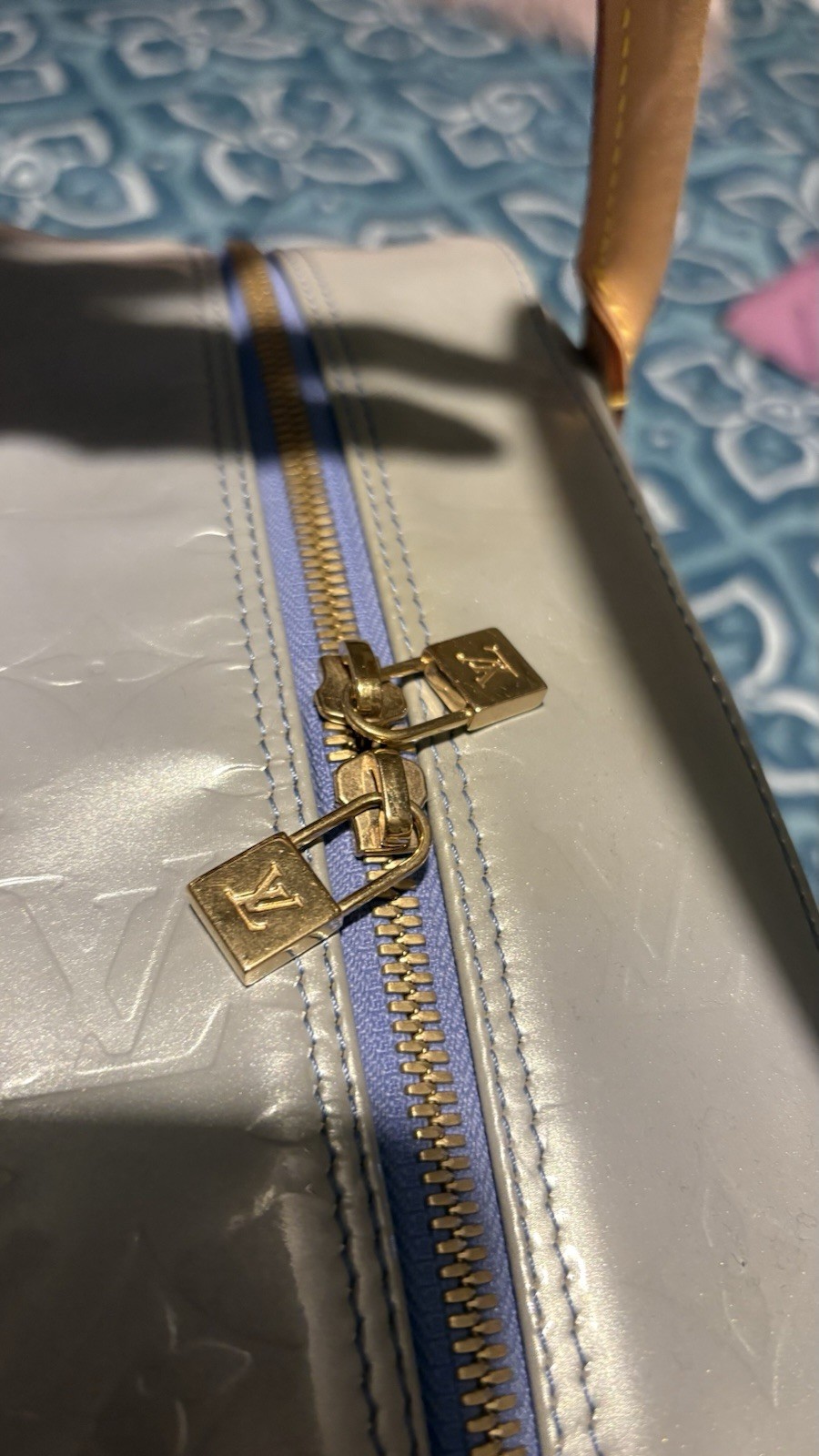 Louis Vuitton Tompkins Square Handbag Vernis Patent Leather Blue