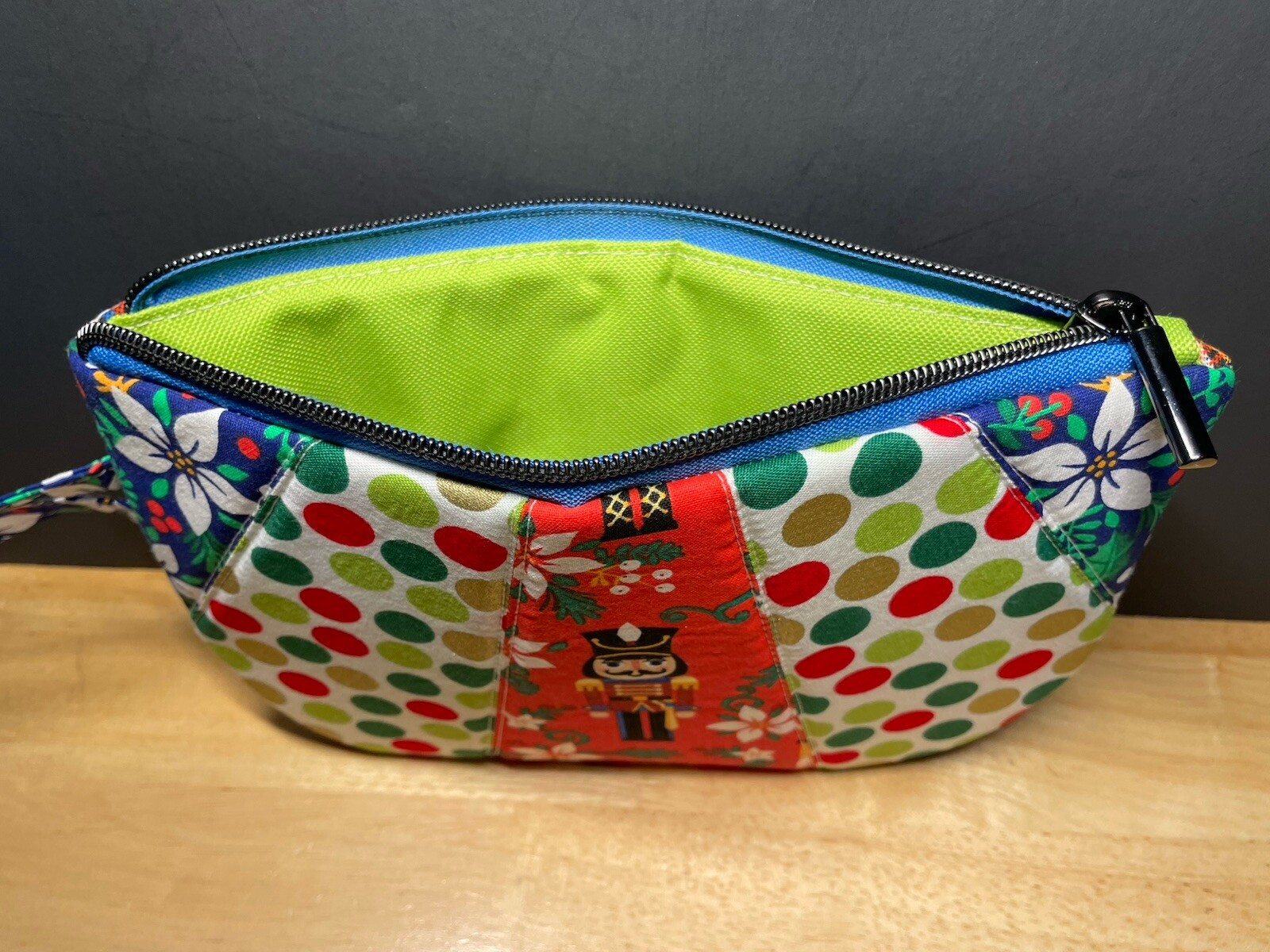 Christmas Nutcracker Handmade Quilted Zippered Wristlet Pouch