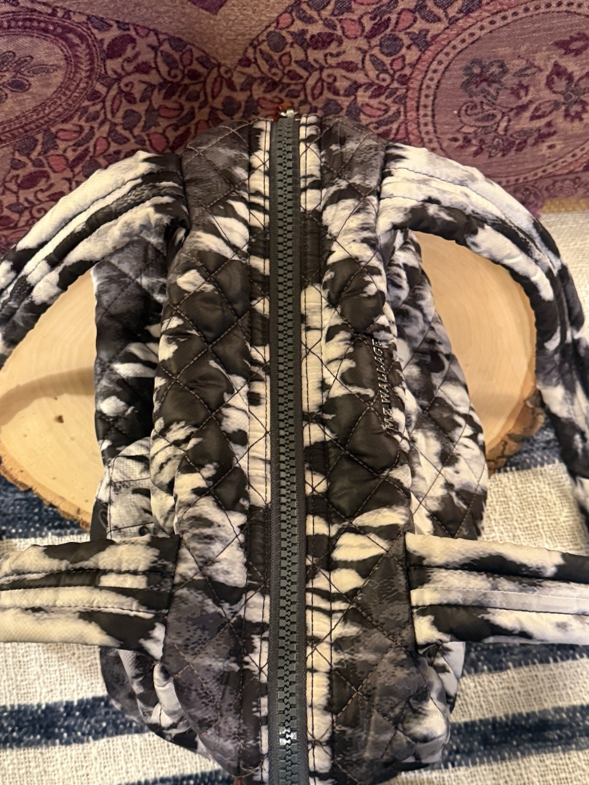 MZ WALLACE SUTTON TOTE HANDBAG Tie-Dye BLACK & WHITE WAVE QUILTED PUFFY NYLON